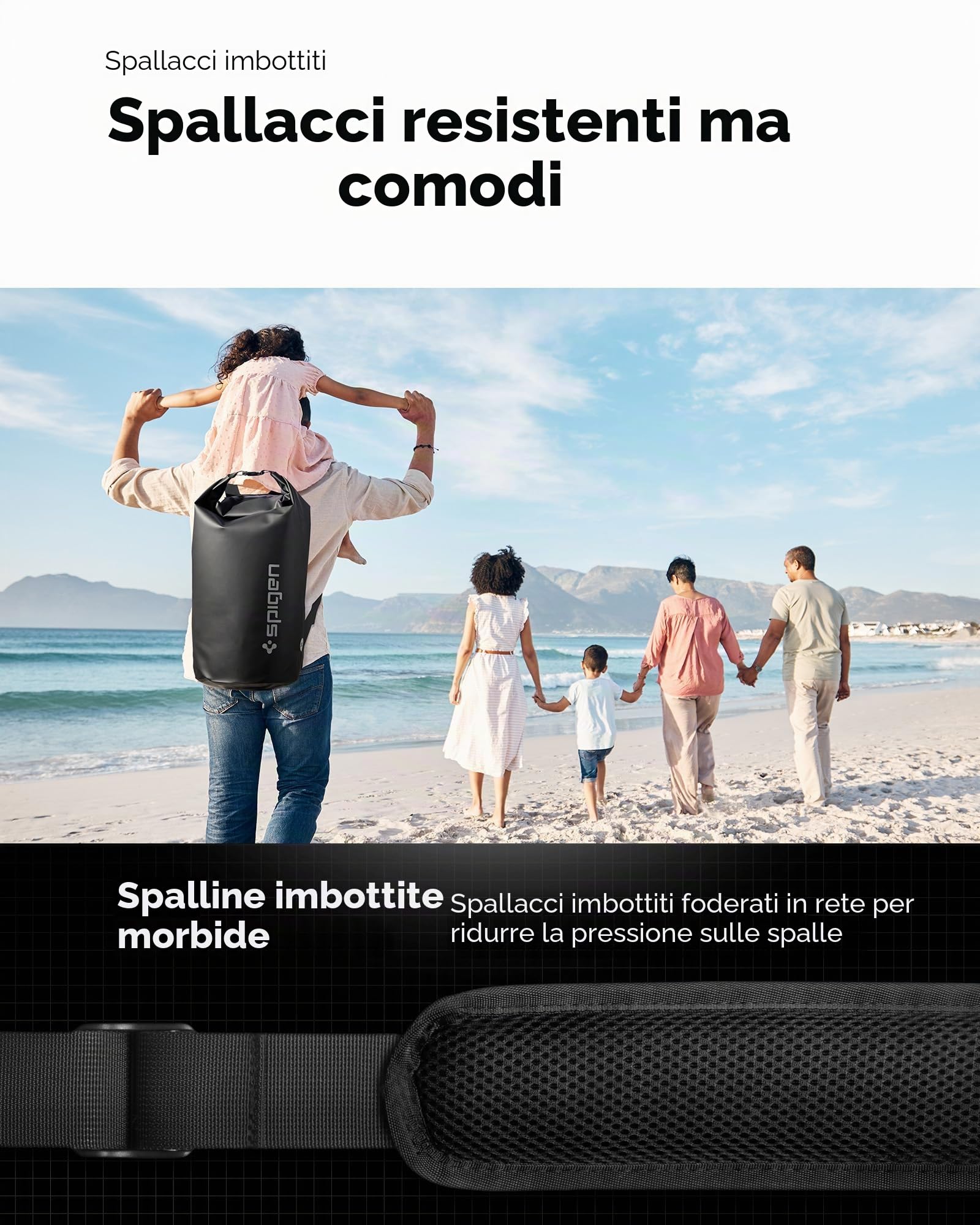 Spigen A631 Borsa Impermeabile IPX6 30L con Tasca | Nero, Borsa Impermeabile IPX6 30L, Tasca Interna, Cinghie Regolabili per Zaino o Tracolla. Roll-top