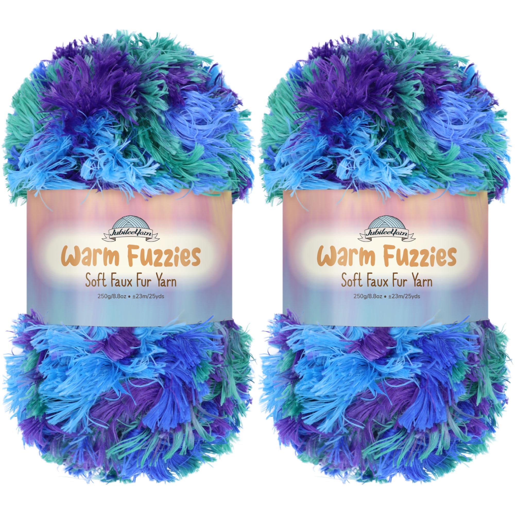 BambooMN Chunky Fluffy Soft Fur Variegated Eyelash Yarn - 100% Polyester - Blue Sparkle - 2 Skeins