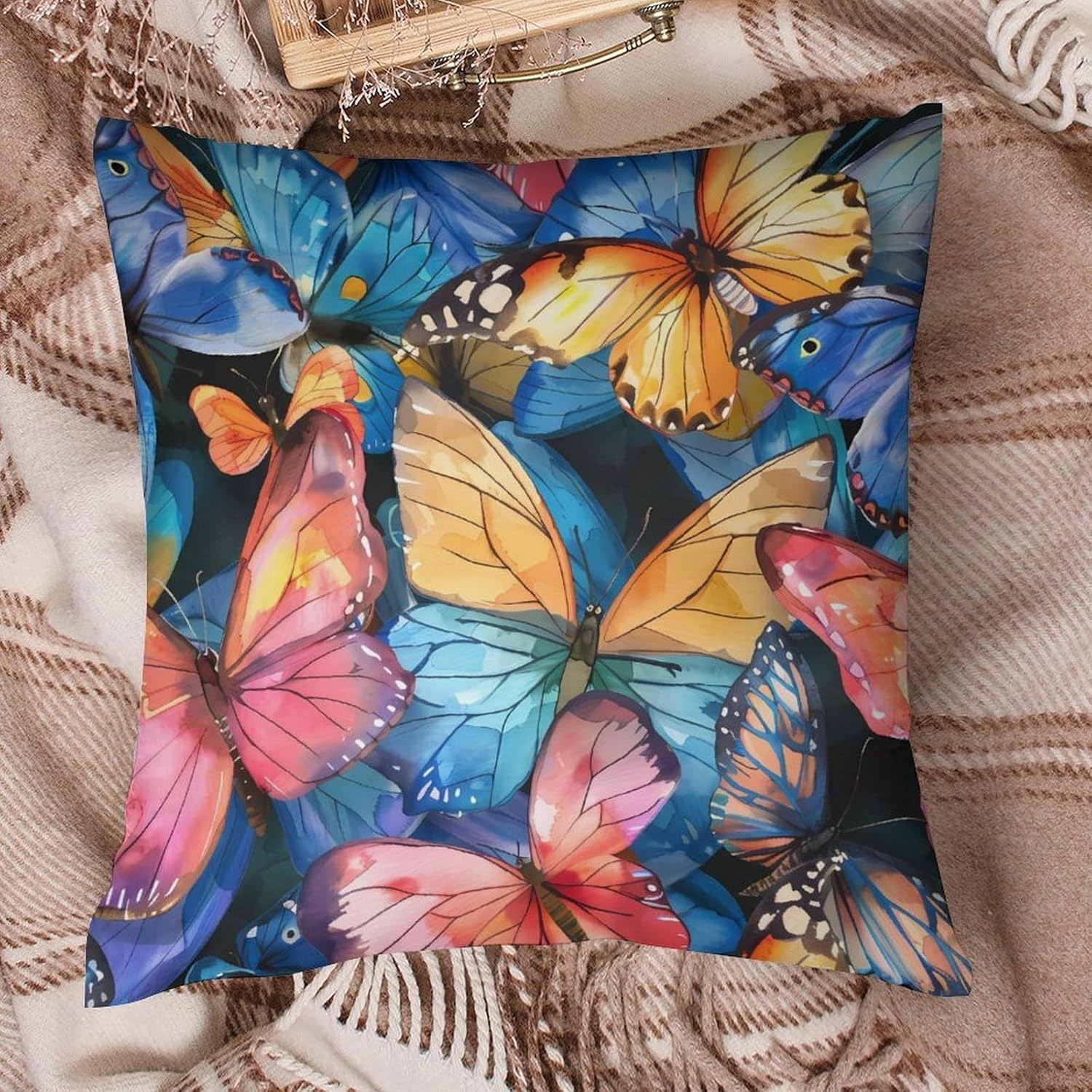 Colorful Butterfly Watercolor Printed Throw Pillow Case 4 Pcs Soft Pillowcases Pillows Covers Sofa Bed Decor 12/14/16/17/18/20/22/24/32 Inches