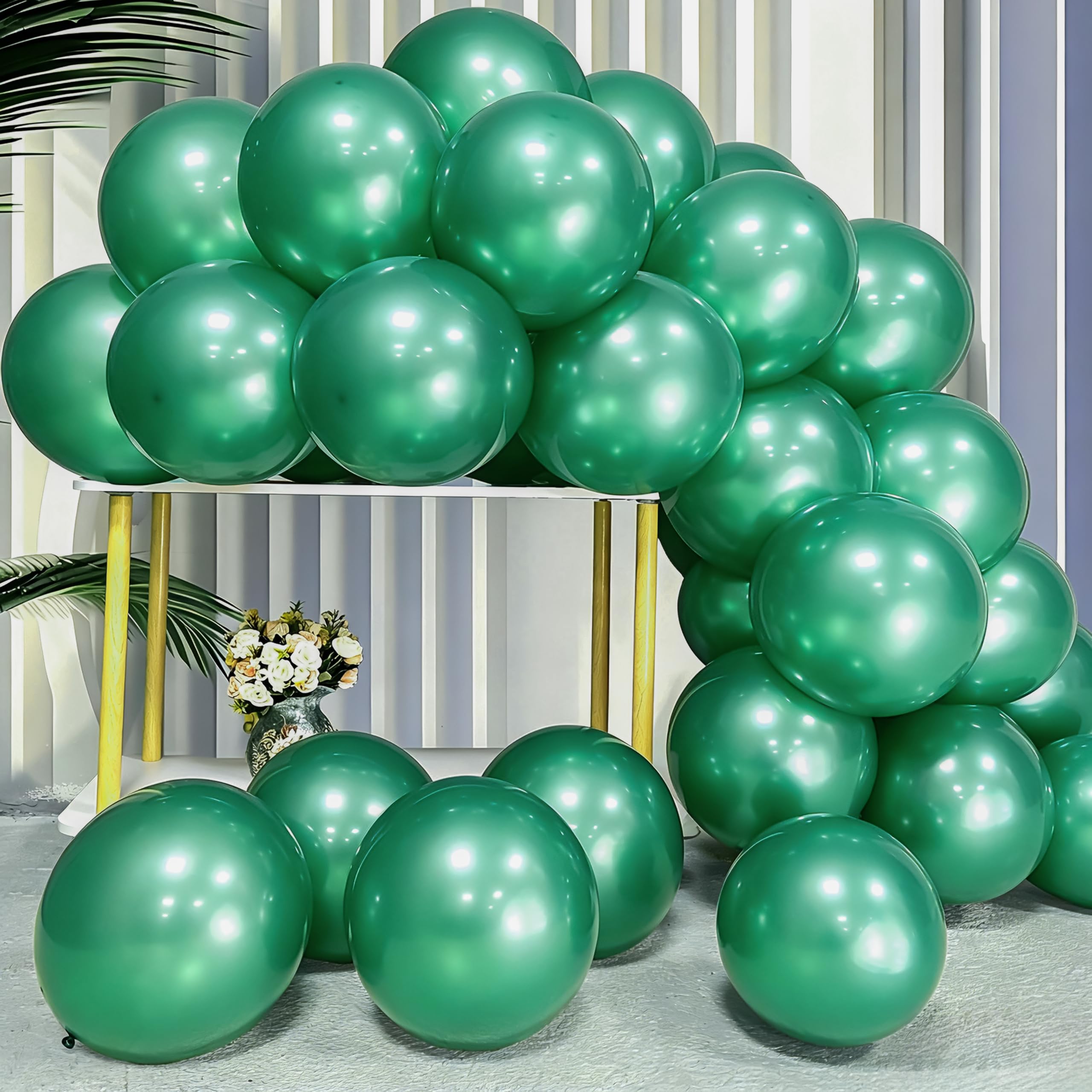 Firomi Pearl Green Balloons 12-inch 100 Pack (with 3 Ribbons)