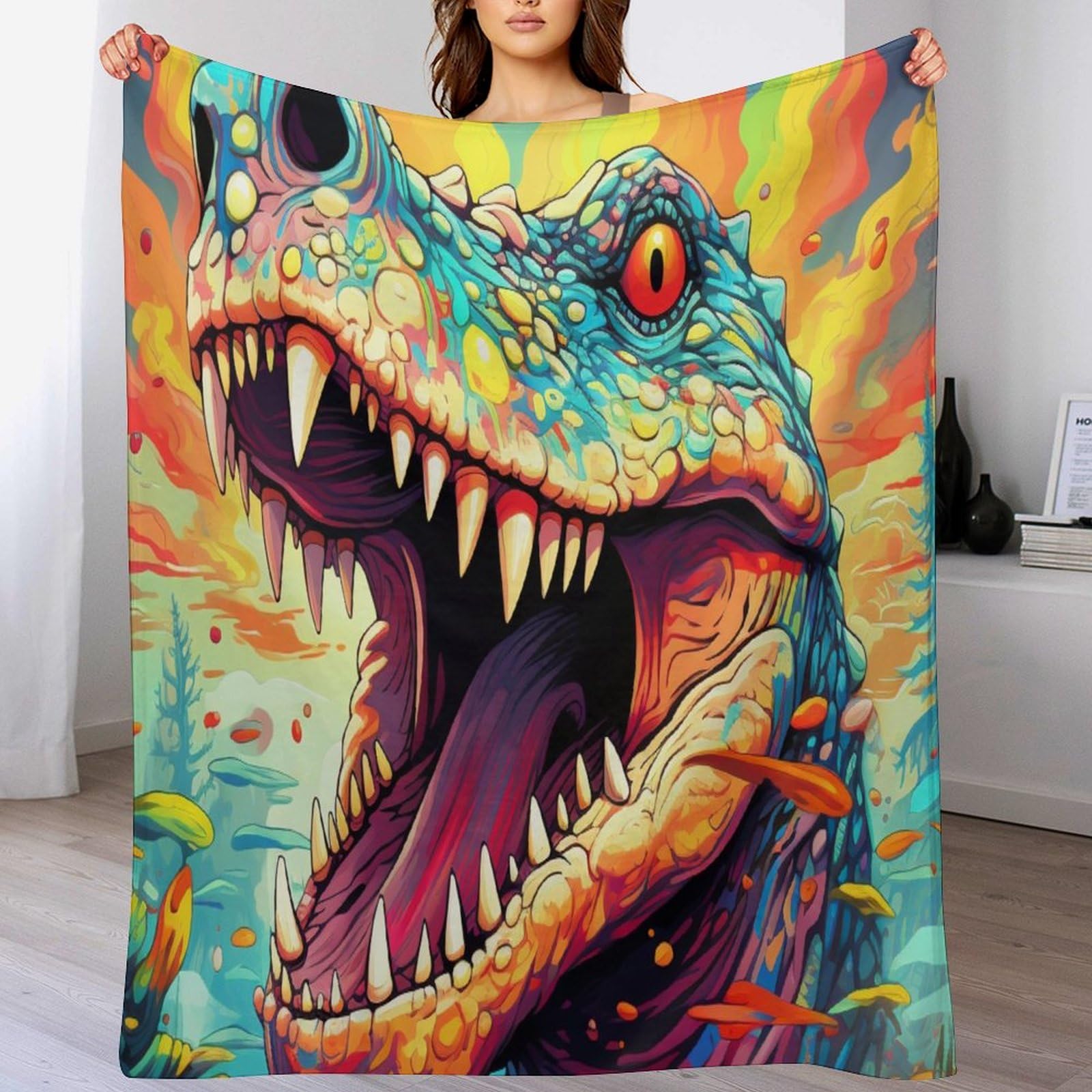 Couverture dinosaure douce 180x200cm le cadeau utile pour lit et canapé