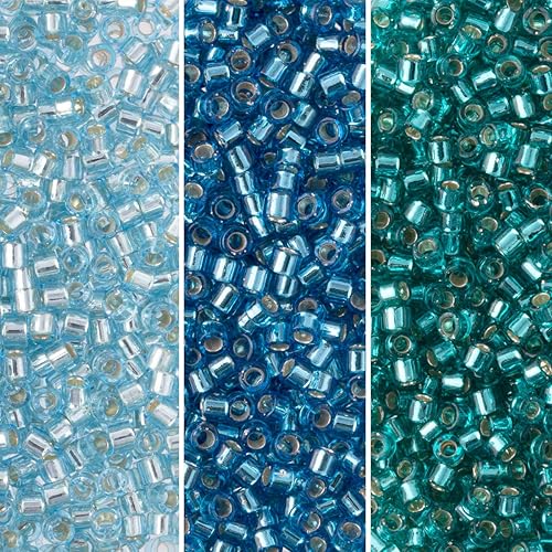 Miyuki Paquete de cuentas de semillas Delica: tamaño 11/0, colección de paletas forradas de plata turquesa DB44, DB149, DB1208 - 3 tubos de 0.25 oz