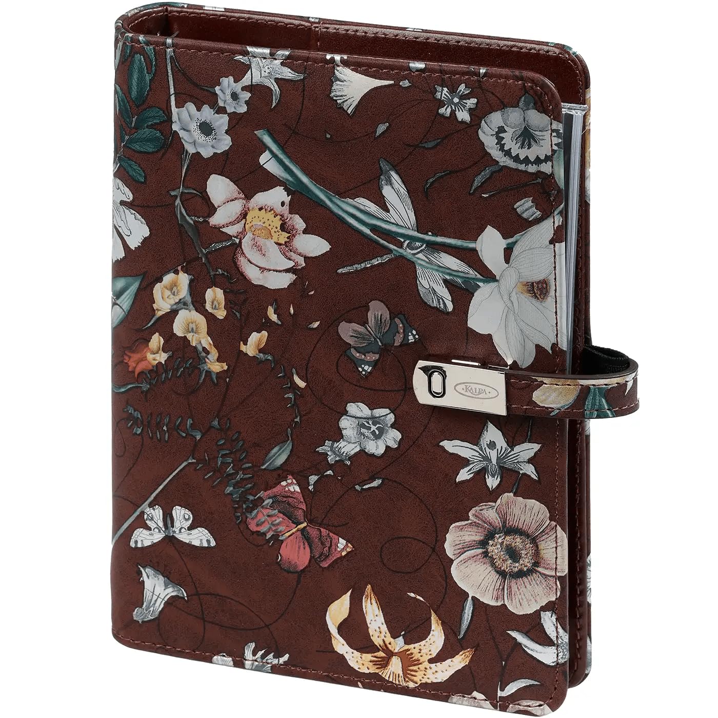Kalpa Personal Organizer, Flowersea Braun, 195x125x40mm, Wochenplaner, Mit Registerkarten und Adressbuch