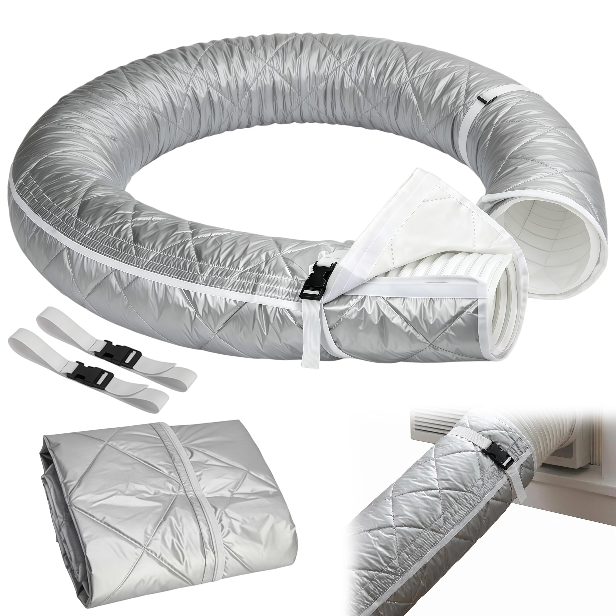 Housse de tuyau de climatisation - 58 x 147 cm - Réutilisable - Étanche - Isolation du tuyau de climatisation - Portable - Avec sangle