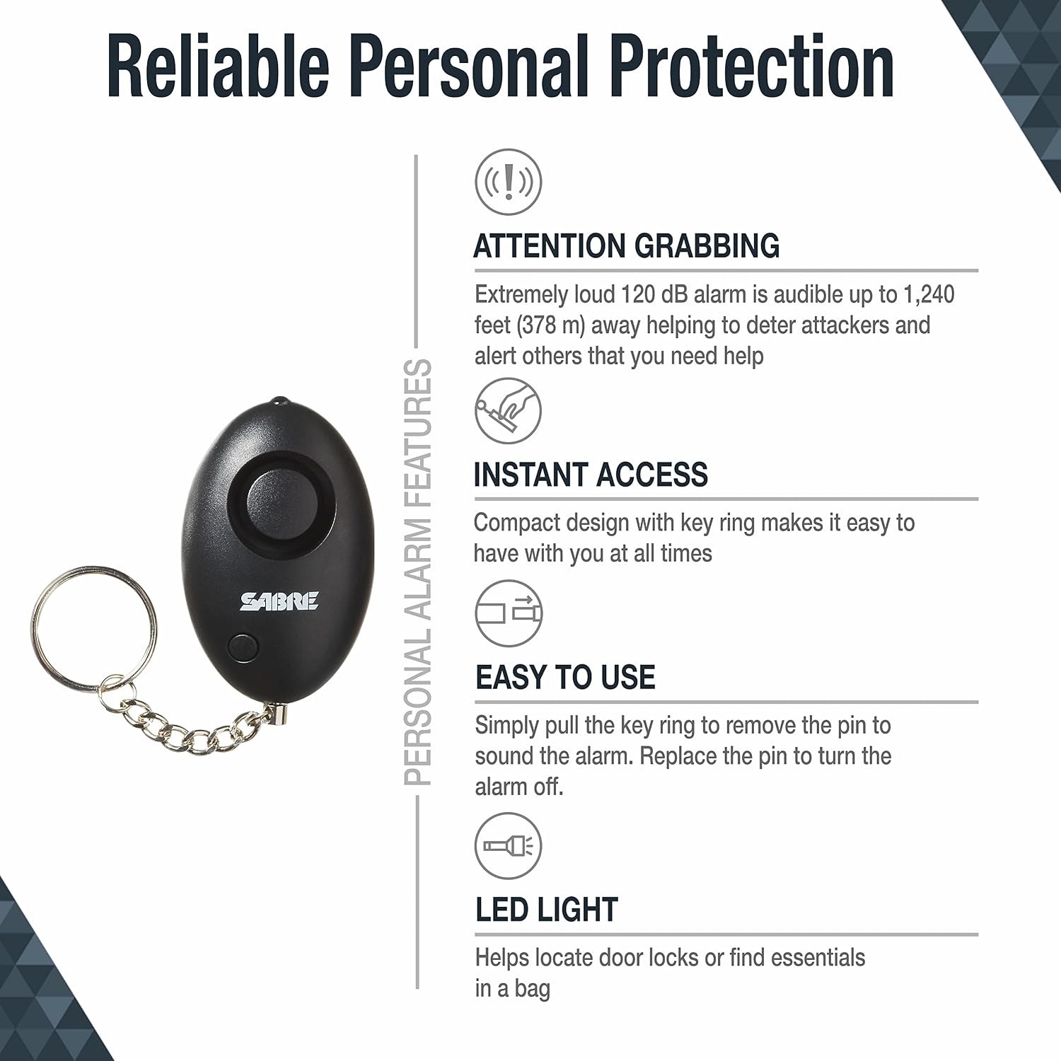 SABRE Home Security Personal Safety Kit, Comes With A 120 dB Doorstop Alarm, 120 dB Door Or Window Alarm And A 120 dB Personal Alarm, Safety Essentials For College Students, Home Owners and Travelers