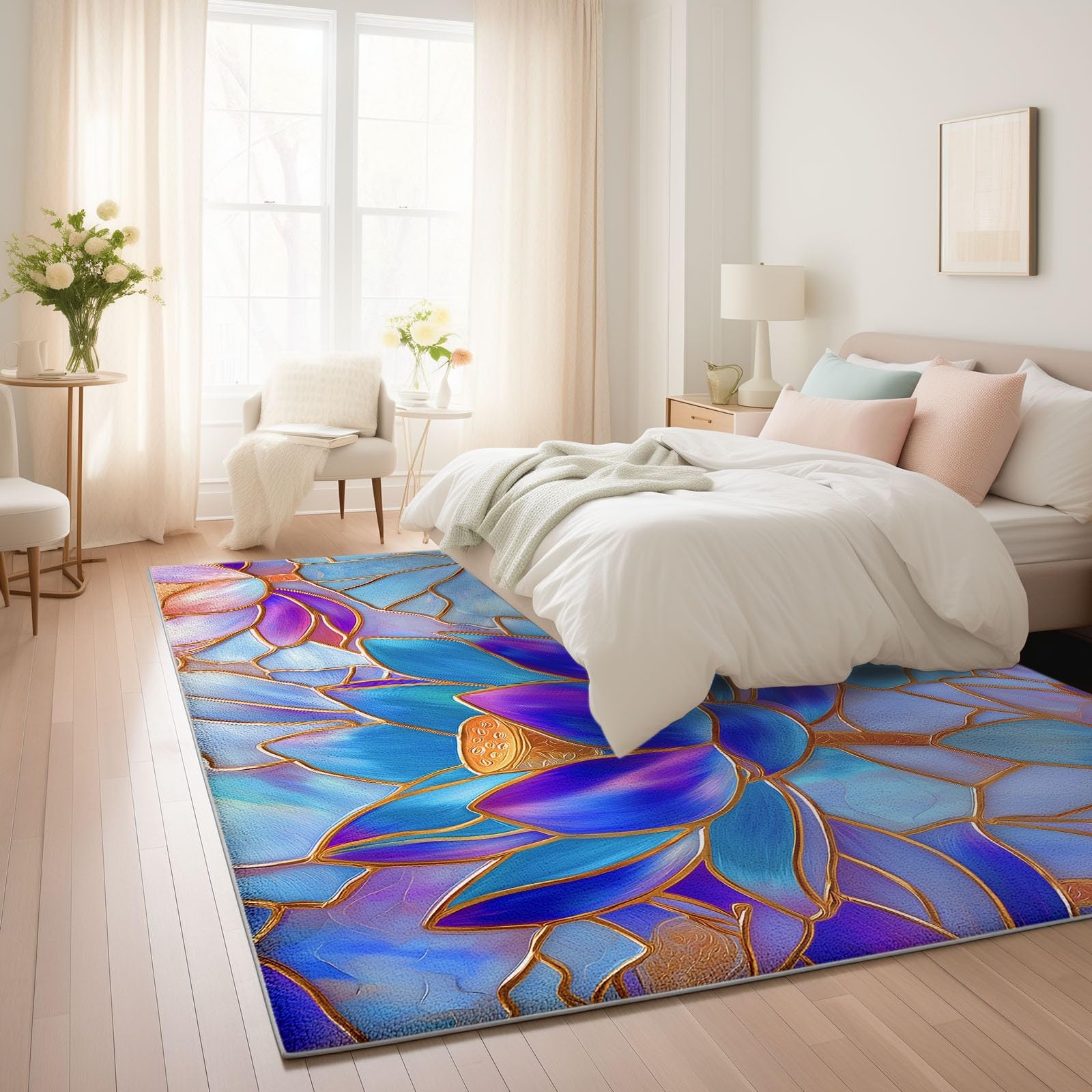 Minimalistyczny dywan zen o wymiarach 180 x 240 cm, podwójny, antypoślizgowy dywan podłogowy z narożnymi taśmami, faktura rośliny, lotosu, zmywalny i chłonny, niskie runo, do pokoju rodzinnego i