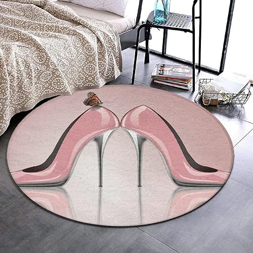 Miniatura 2 de Alfombras redondas de lujo, elegantes, de tacón alto, color rosa, mariposa, para sala de estar, alfombra de juego ultra suave, alfombras circulares