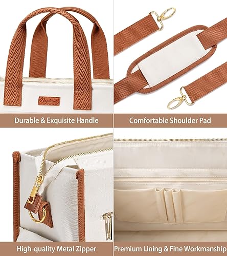 Miniatura 6 de Bolsa de lona para mujer, bolso cruzado grande de 15 bolsillos, bolsa para computadora portátil, bolsa con cremallera para profesores, trabajo,