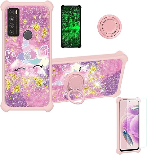 Miniatura 198 de Cricket Debut S2 - Funda compatible con AT&T Calypso 4 U380AC U380AA con protector de pantalla de vidrio templado, soporte de anillo, purpurina