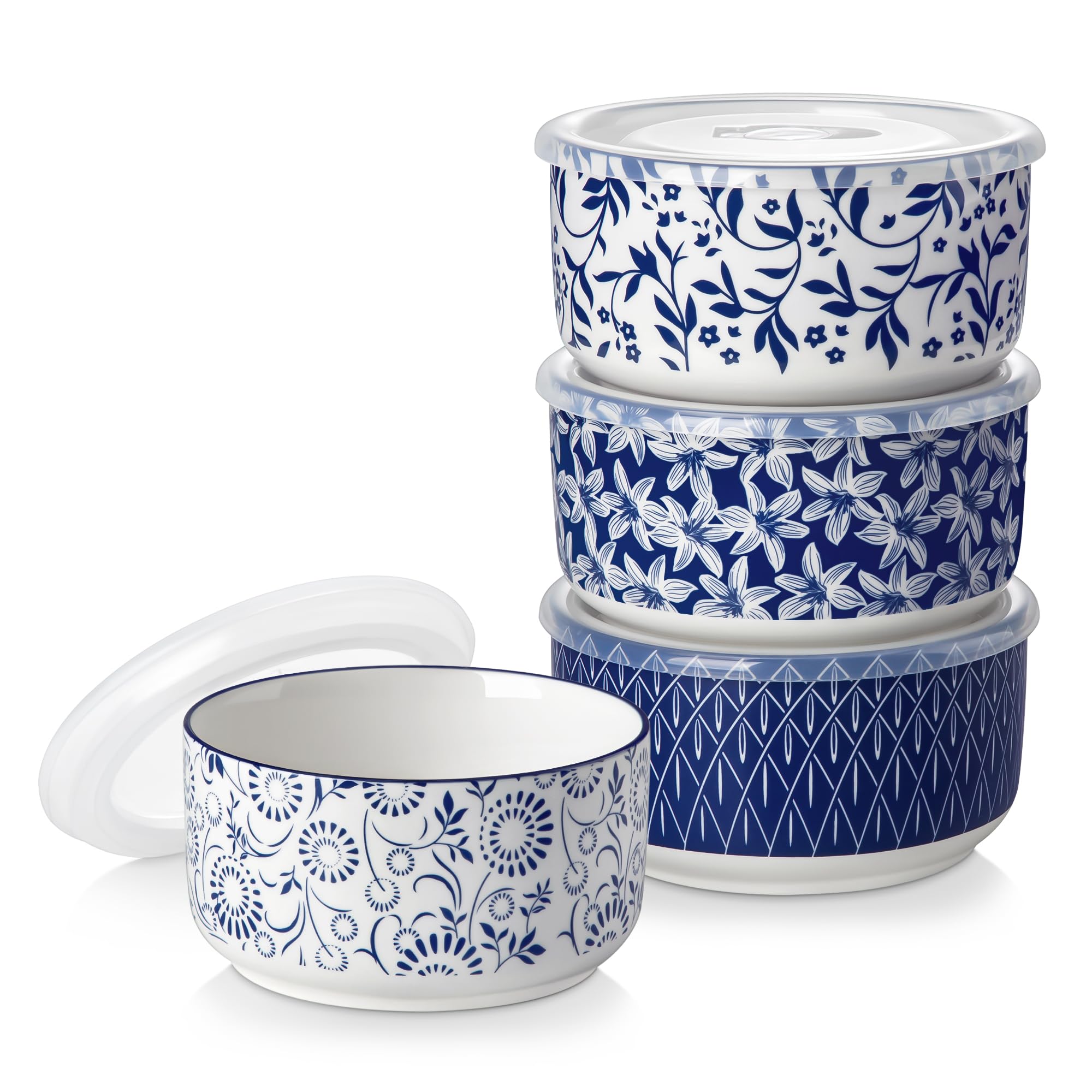 vancasso 36 Oz Ceramic Serving Bowls with Lids Set of 4 Series SELENE