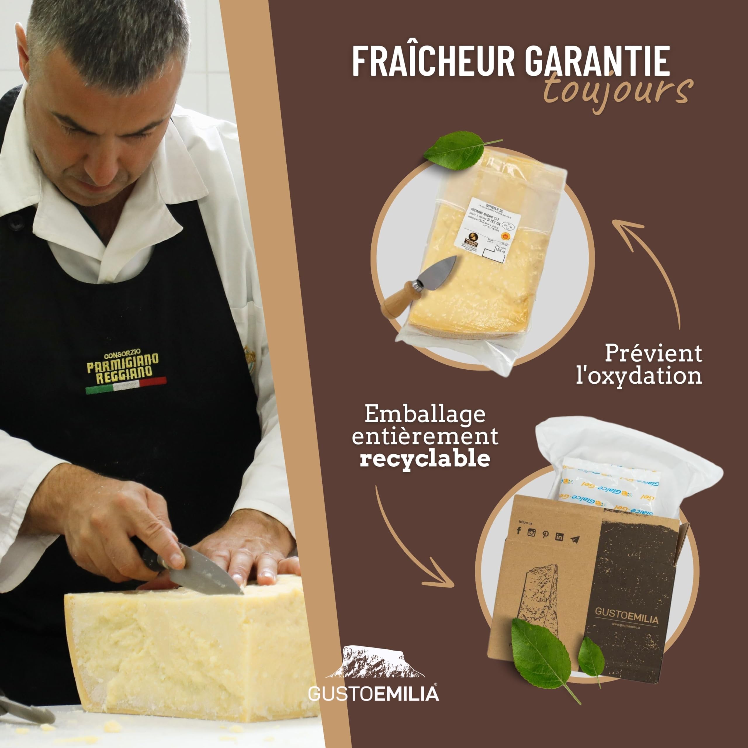 GUSTOEMILIA Montagne Parmigiano Reggiano Fromage 30 Mois Affiné - Idéal pour les Pâtes, le Pain, les Salades, les Collations et les Fruits - Fromage Parmesan Affiné Italien 1,1 lb (500g)