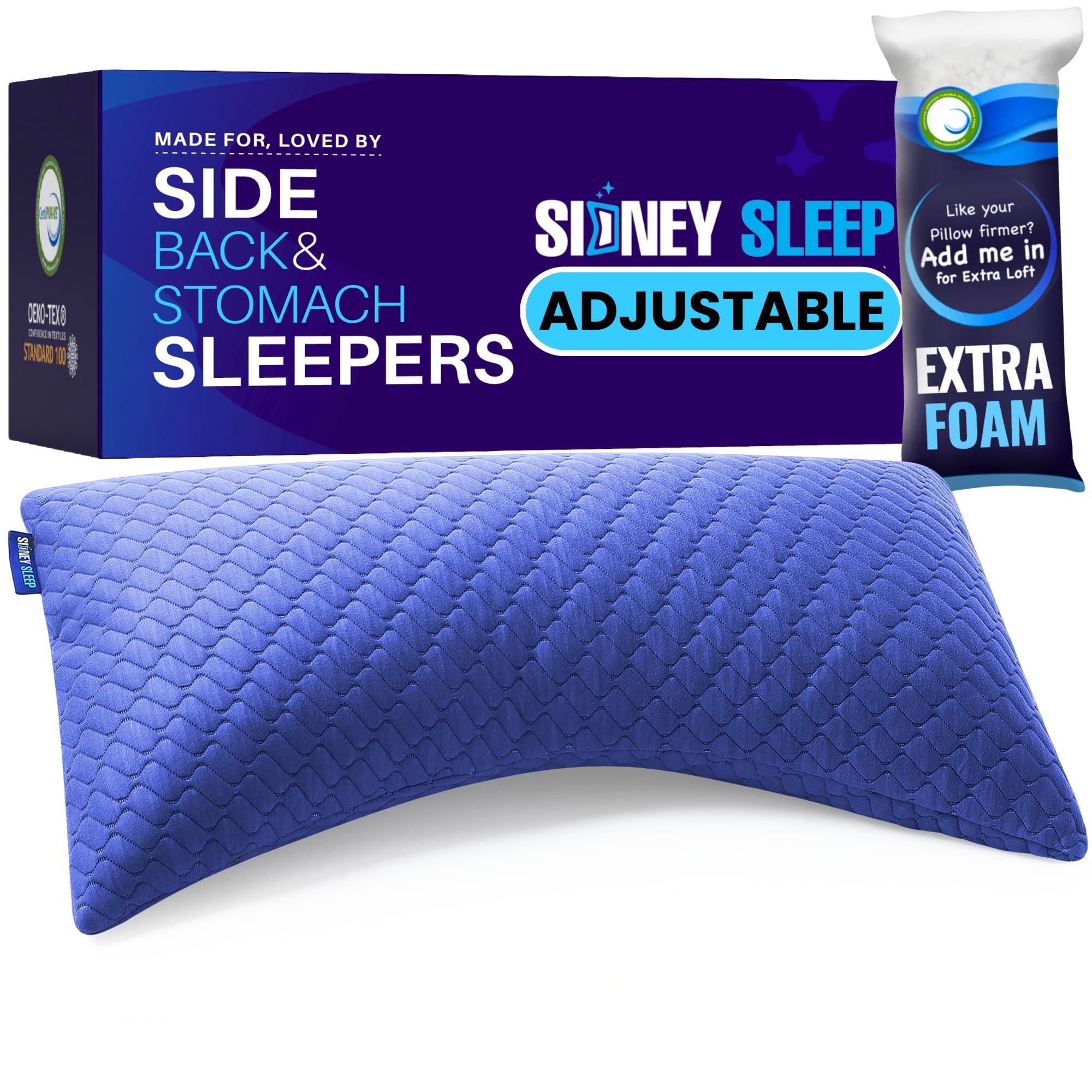 Sidney Sleep Pillow for Side and Back Sleepers - Comfort for Neck and Shoulder Pain - Adjustable and