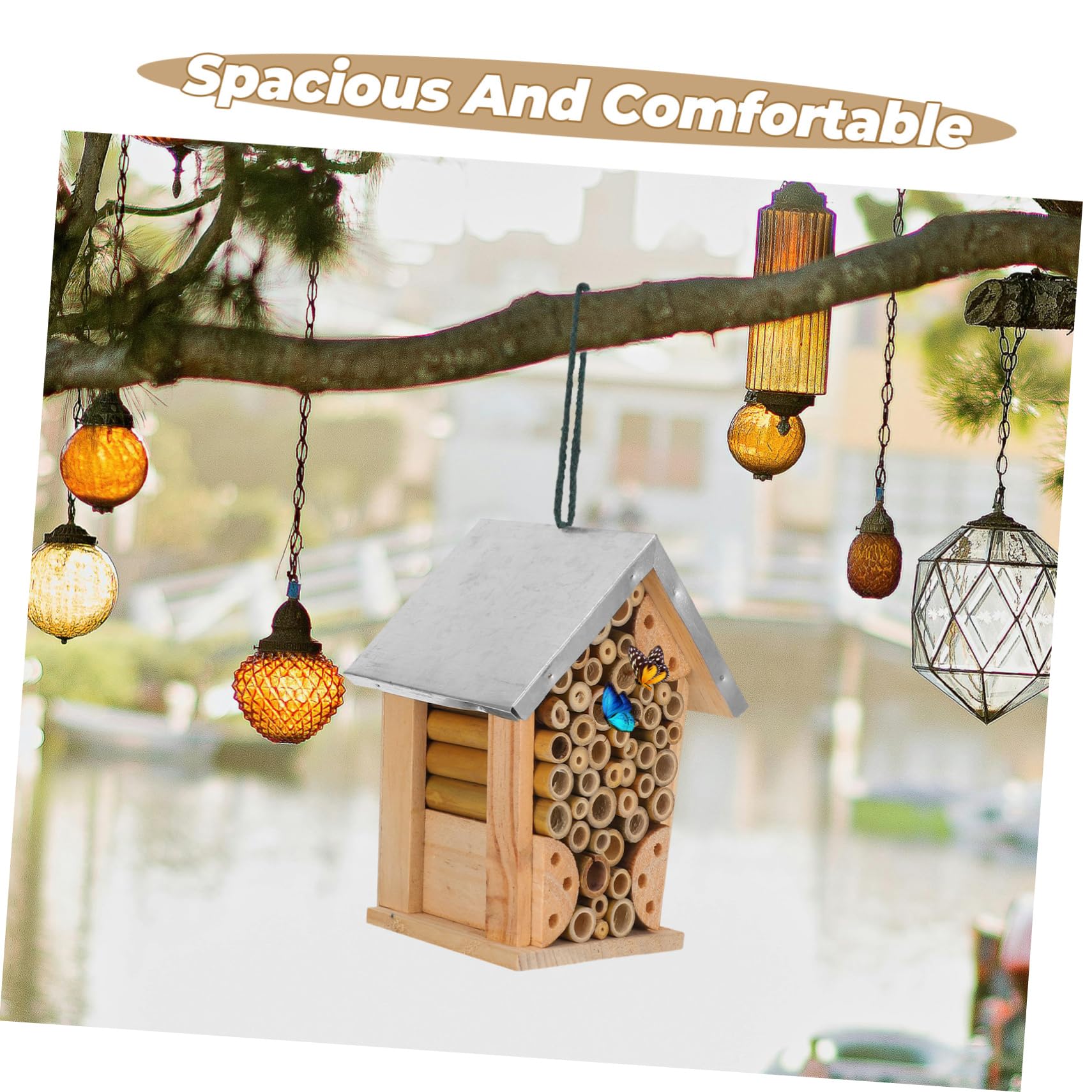 Hängendes Bienen und Schmetterlingshaus für Garten, Holz Eisen | Multifunktionales Insektenhotel, Dekorative Outdoor Dekoration, Wasserfeste Eisenkonstruktion, Geräumig und Komfortabel
