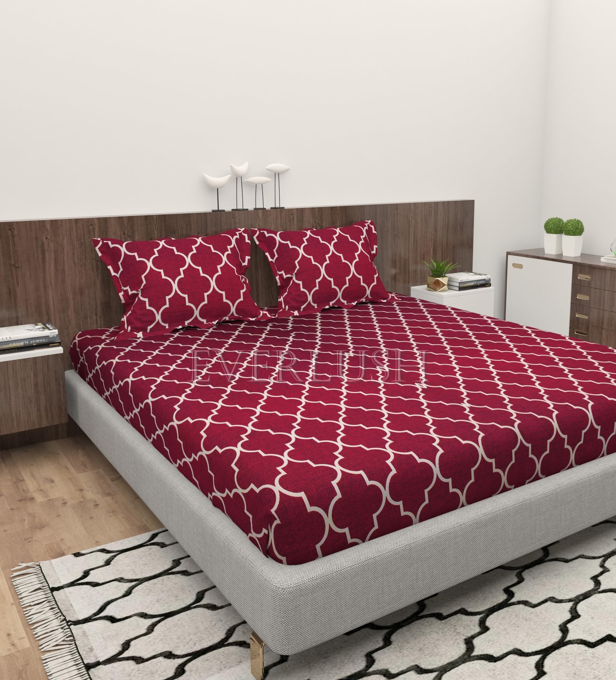 Everlush 210TC Glace Cotton Elastic Fitted Bedsheets Double King Size Bedsheets with 2 Pillow Covers- 72" X 78" (Red Carpet) (B0CR1MK4QL) Amazon Price History, Amazon Price Tracker