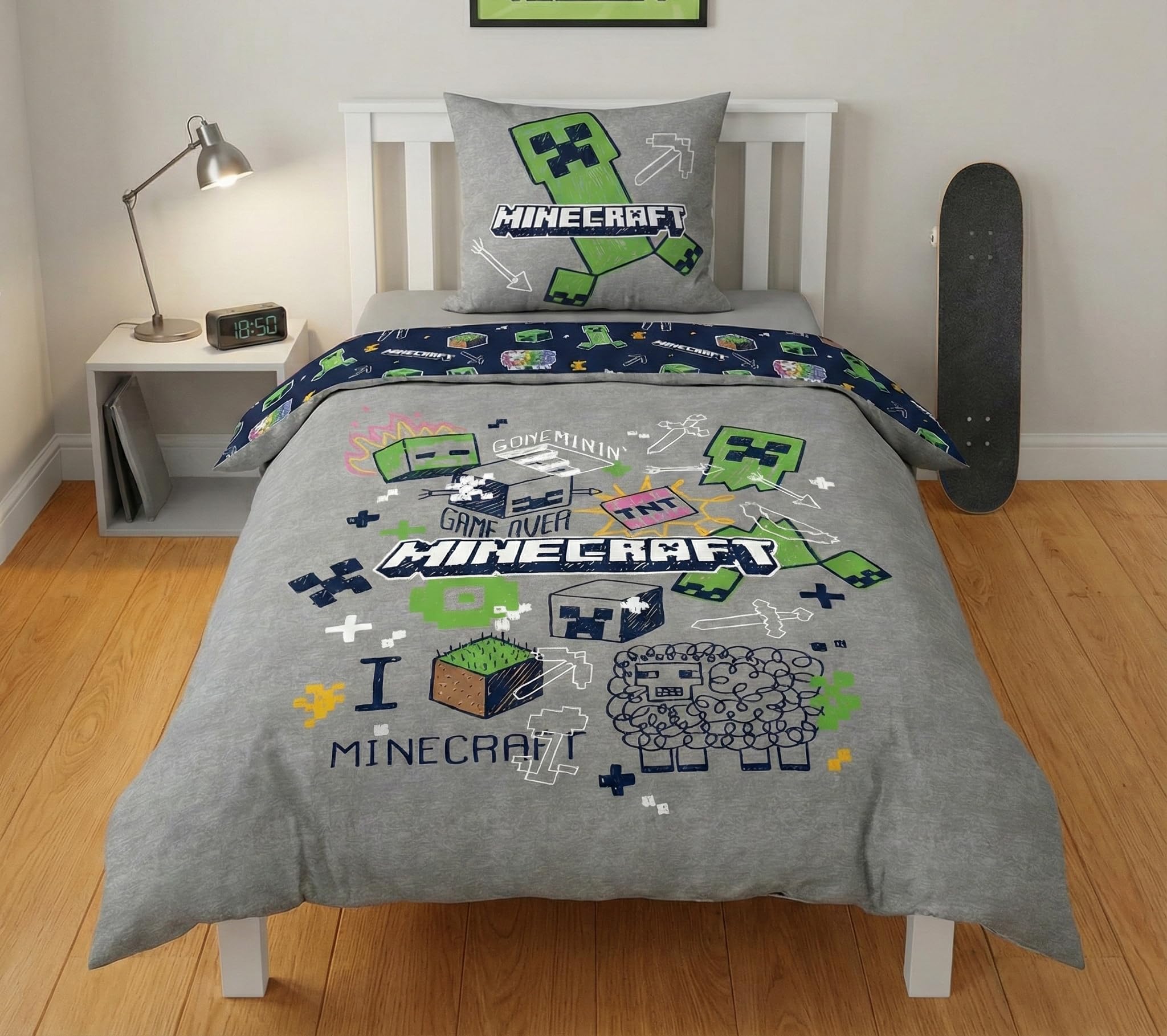 Minecraft Creeper TNT Sheep Single Duvet Cover 140x200 + Pillowcase 63x63