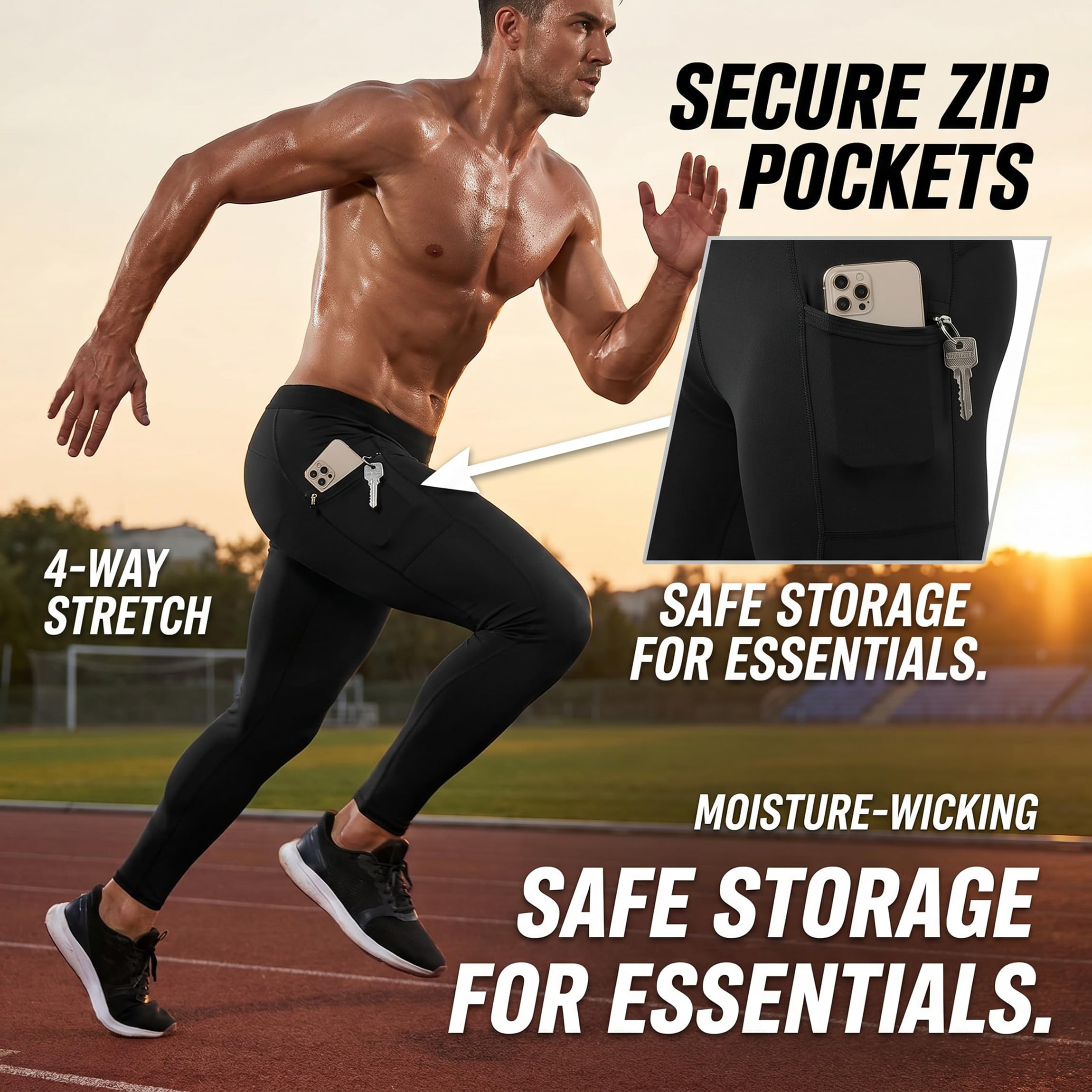 SANANG Pack de 3 Leggings de Compresión Hombre | Músculo Termorregulación for Running, Ciclismo, Gym