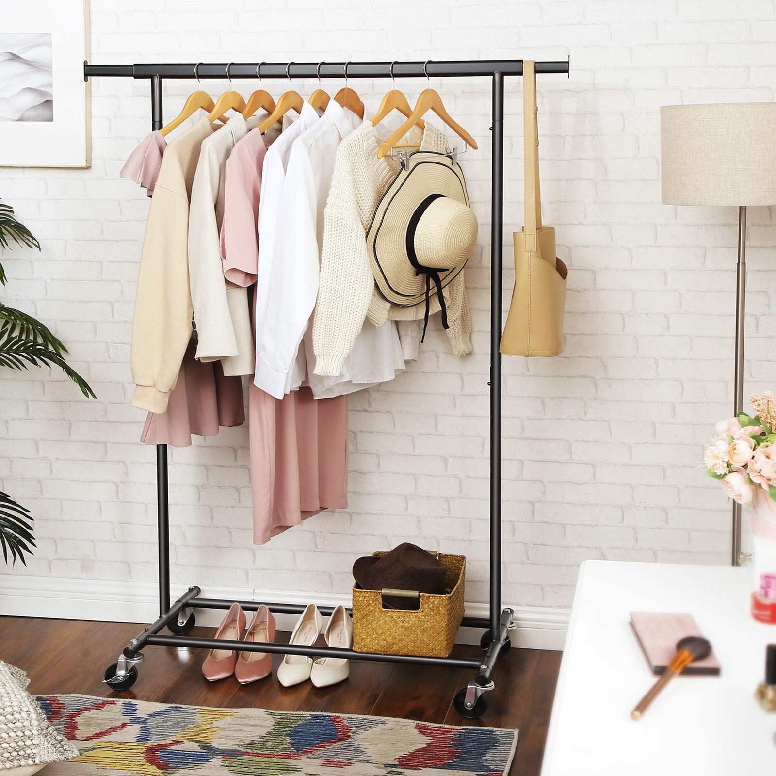 SONGMICS Heavy Duty Clothes Rail, Clothes Rack on Wheels, 90 kg Load