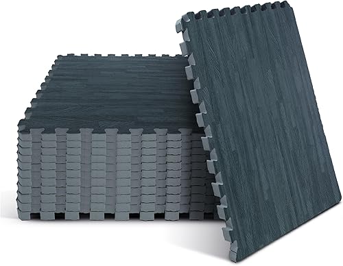 Miniatura 8 de Yes4All Tapete protector de rompecabezas de grano de madera de 48 pies cuadrados, baldosas de espuma EVA entrelazadas con borde para el hogar