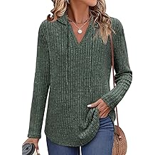 Womens Long Sleeve Knit Hoodies V Neck Pullover Tops Ribbed Sweaters Fall Fashion Clothes S-XXL