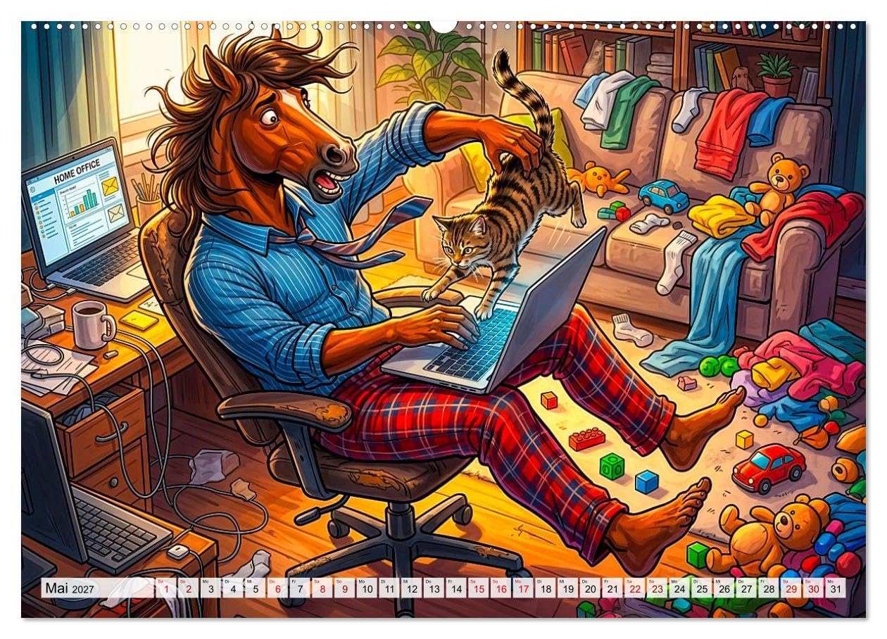 CALVENDO - Bürohengste - Lustiger Büro‑Kalender (Wandkalender 2027 DIN A2 quer), Monatskalender: Ein witziger Blick auf den täglichen Büro‑Wahnsinn, voller überzeichneter Pferde‑Charaktere, die den Ar