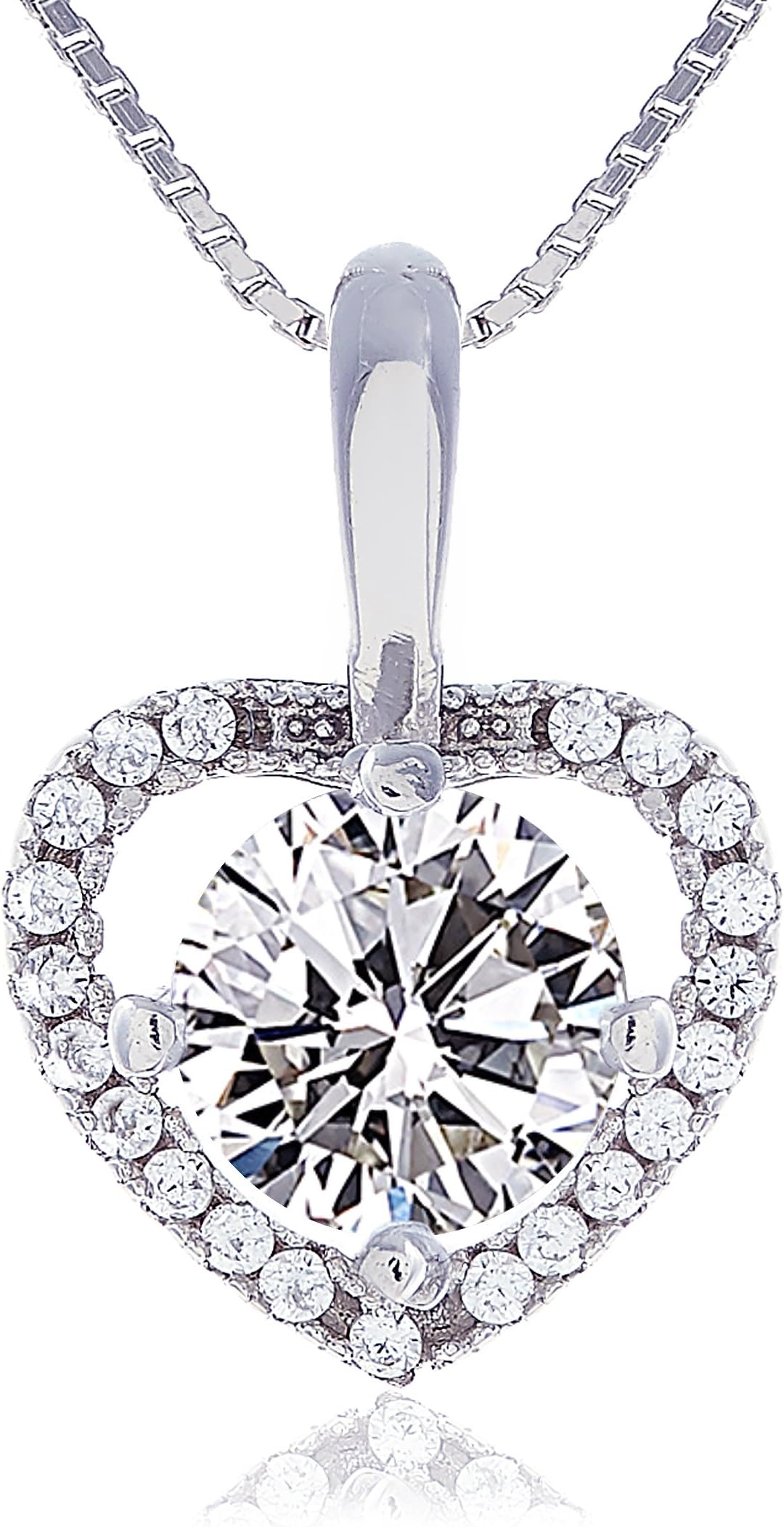 925 Sterling Silver Heart Necklace for Women Crystal Gem Cubic Zircon Pendant Jewellery Chain 18 Inch Chain 2 Inch Extender in Velvet Box