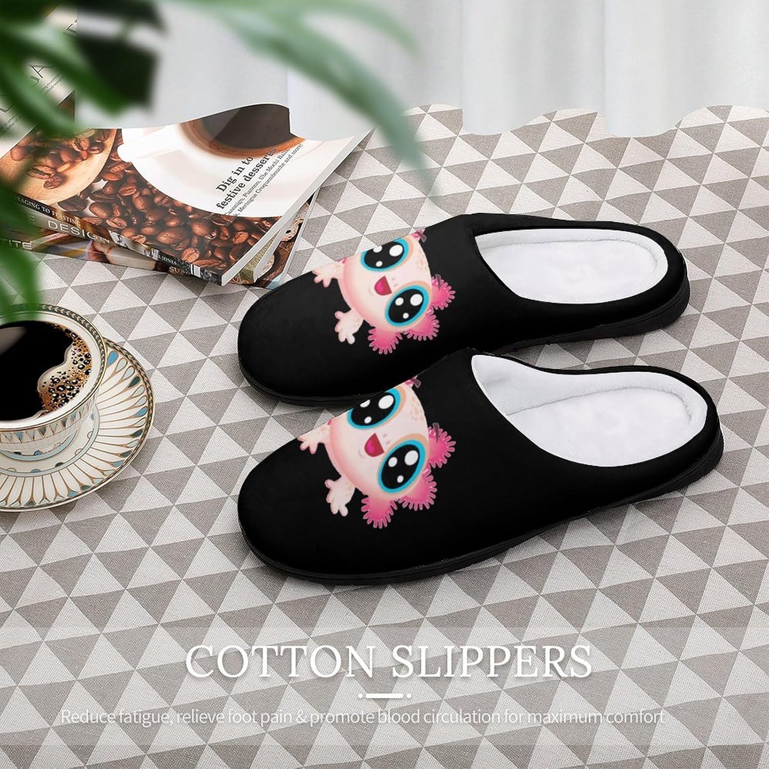 Cute Axolotl Women's House Slippers Memory Foam Warm Shoes Spa Rubber Sole Indoor Outdoor