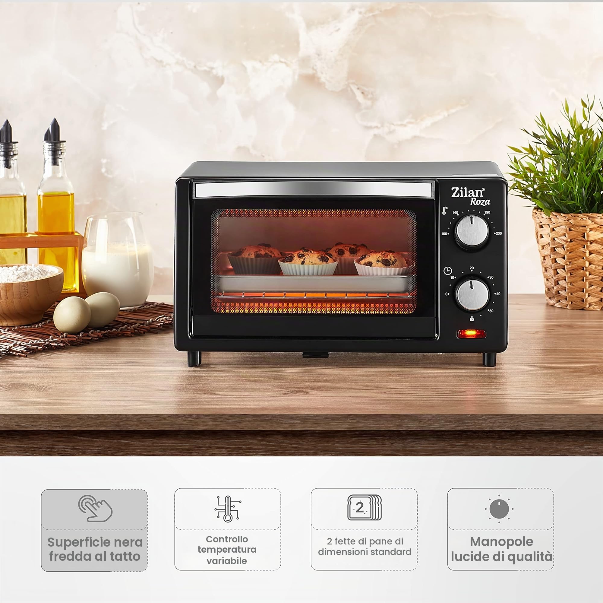 Forno Elettrico 9 Litri 800 Watt Doppio Vetro Timer Zilan