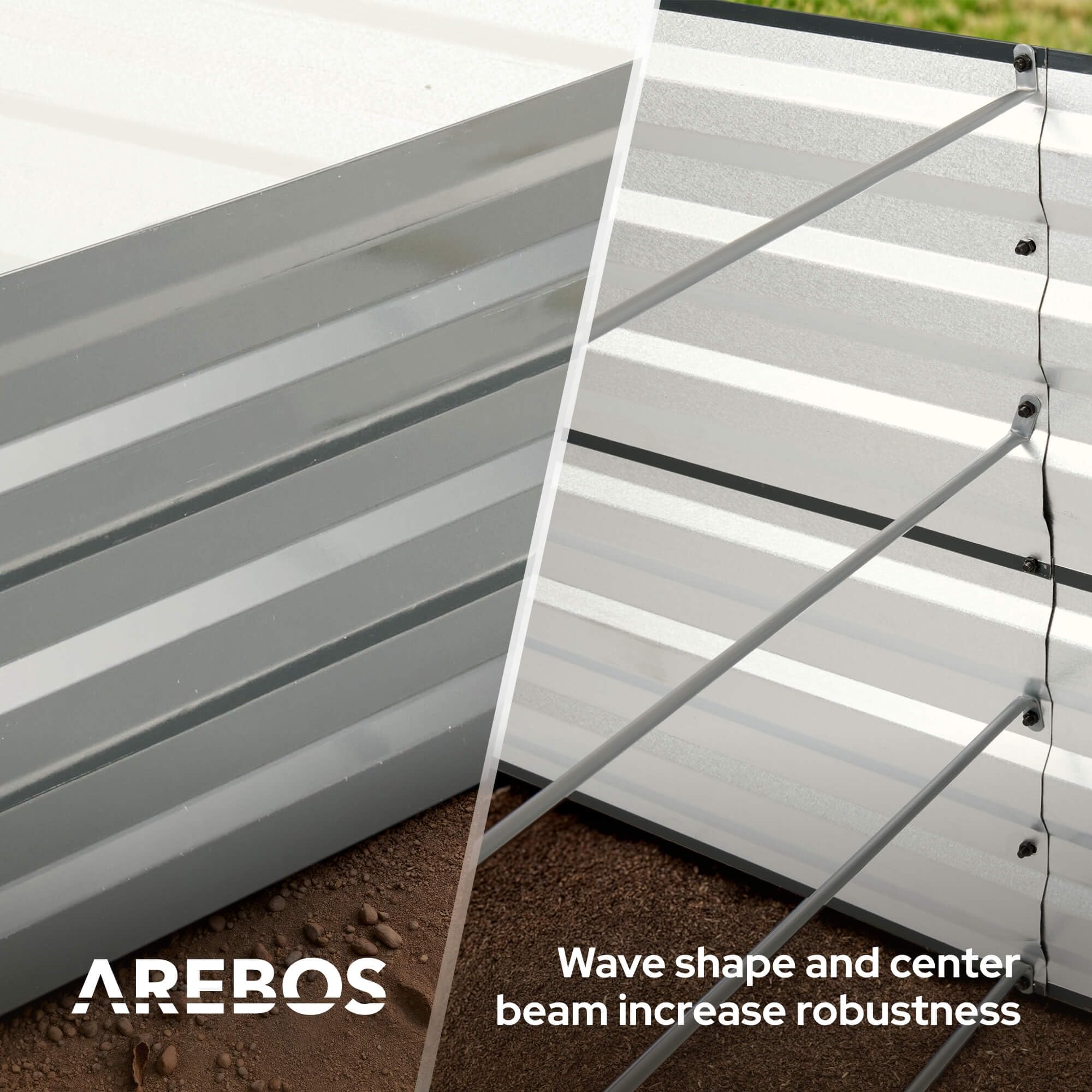 Arebos Cama de Jardín Elevada de Metal 180x90x45 cm | Cama de jardín de Acero galvanizado | Cama de siembra Resistente a la Intemperie y al óxido | Cama Rectangular de Verduras para jardín y Patio