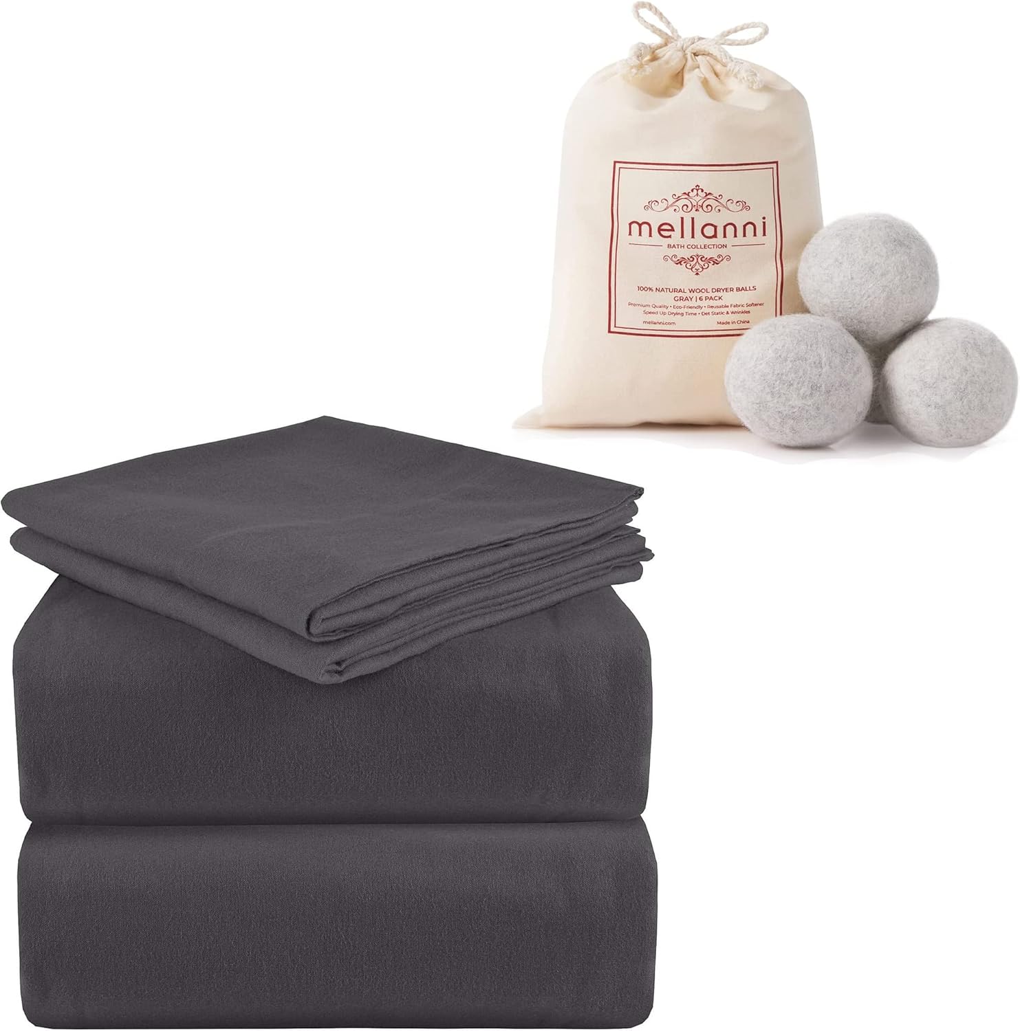 Mellanni Flannel Organic Cotton Gray Sheets for King Size