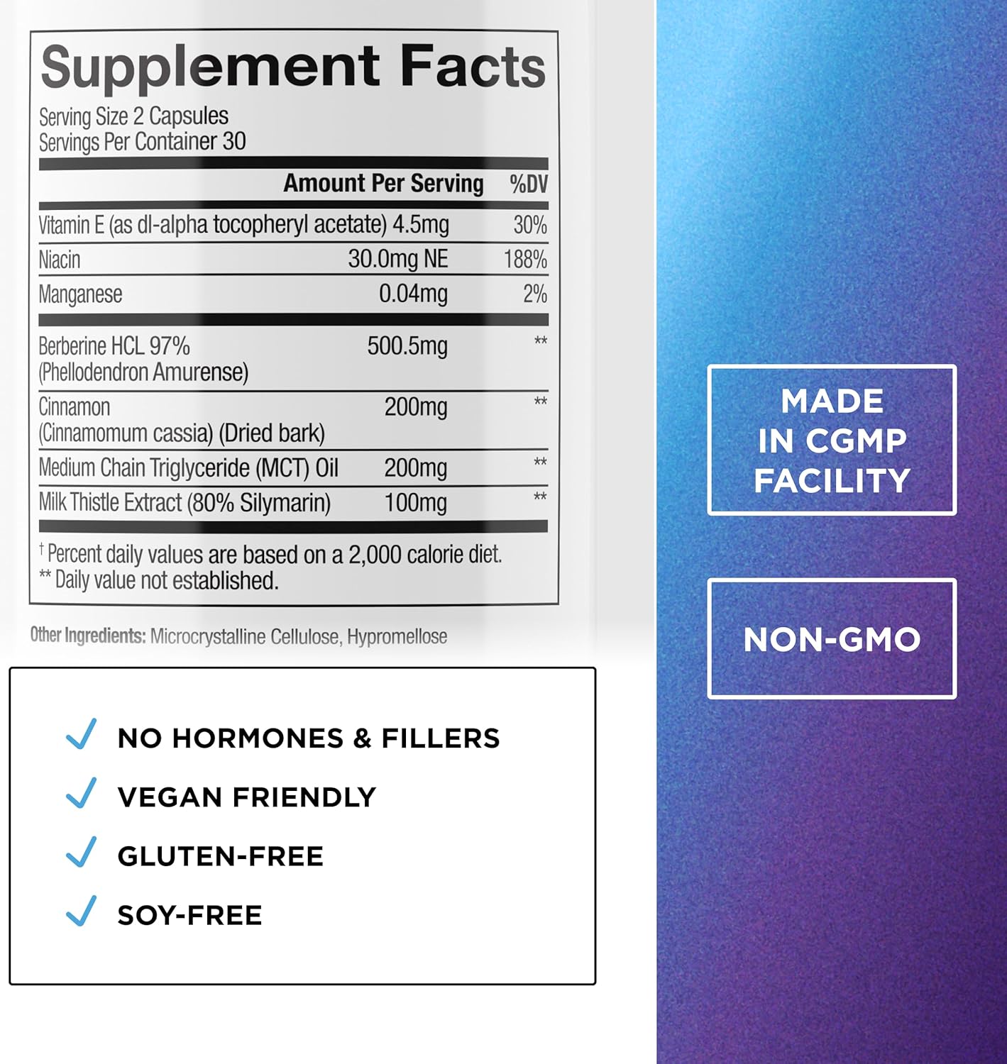 DR. EMIL NUTRITION Berberine 500mg Capsules | Cinnamon Supplement | MTC Oil & Milk Thistle | Berberine HCL | Made in The USA | 30-Day Supply