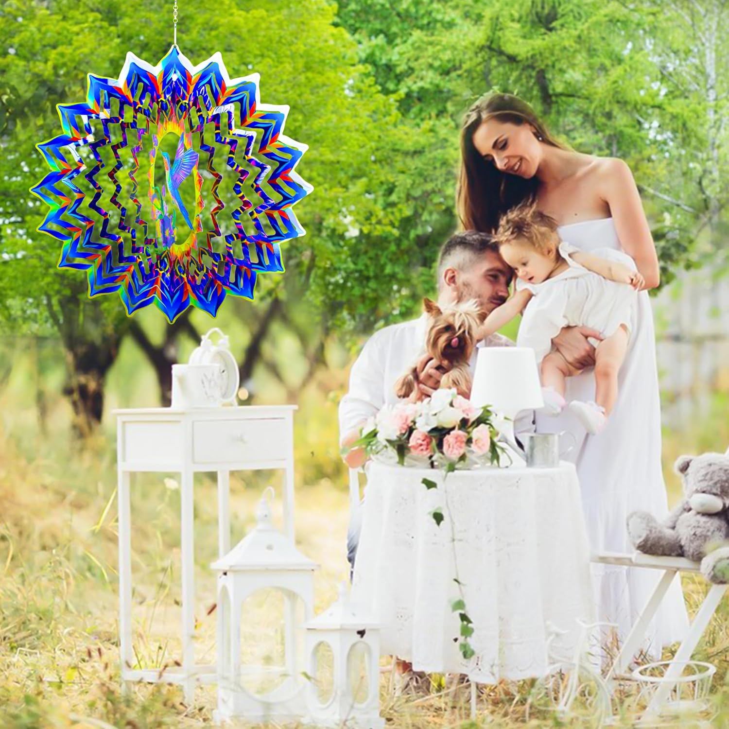 Hummingbird Wind Spinner,Hanging Wind Spinners Outdoor for Garden Decoration，15.7 inch 3D Stainless Steel Wind Sculpture for Indoor/Outdoor Decor