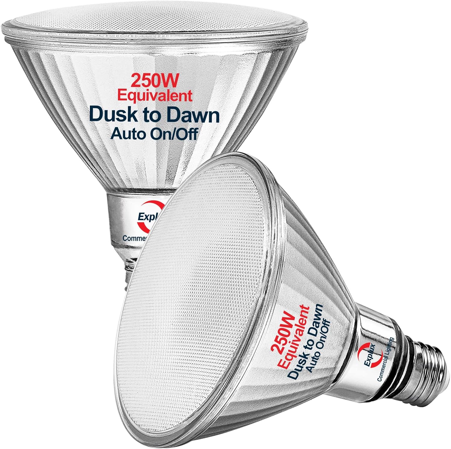 Explux Dusk to Dawn PAR38 LED Flood Light Bulbs, 250W Equivalent, 2600