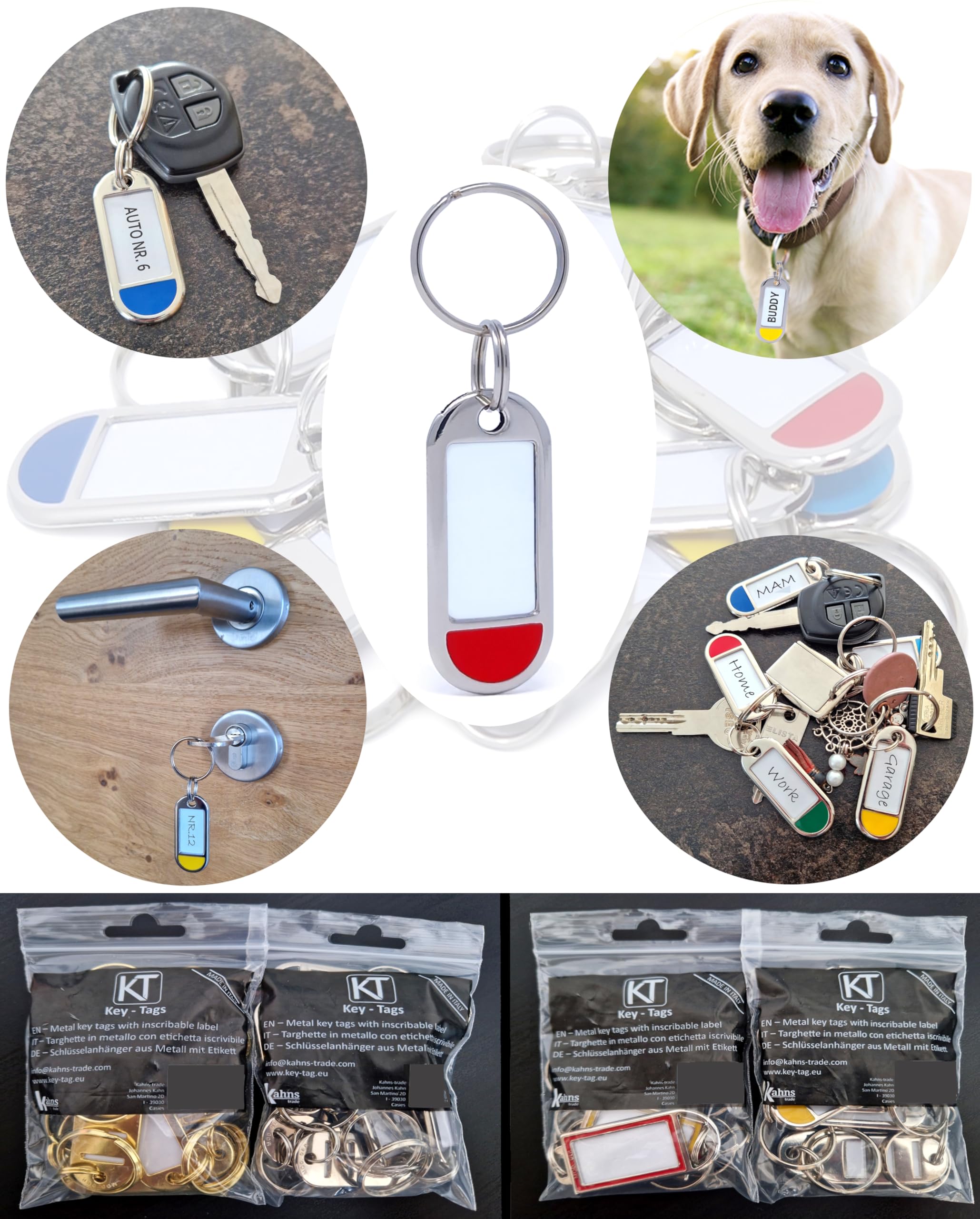 Targhette Portachiavi Metalliche Scrivibili - 5 Pezzi Colorati, Per Chiavi, Animali E Bagagli