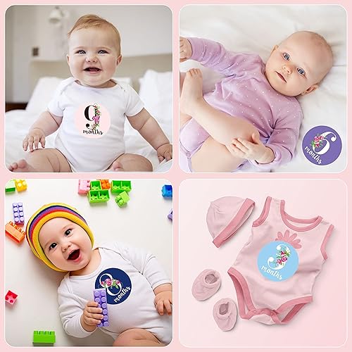 Miniatura 6 de Trilly Juego de manta de bebé con turbante de bebé (beige), 12 calcomanías de hitos para niñas, sacos de envoltura para recién nacidos, regalos de