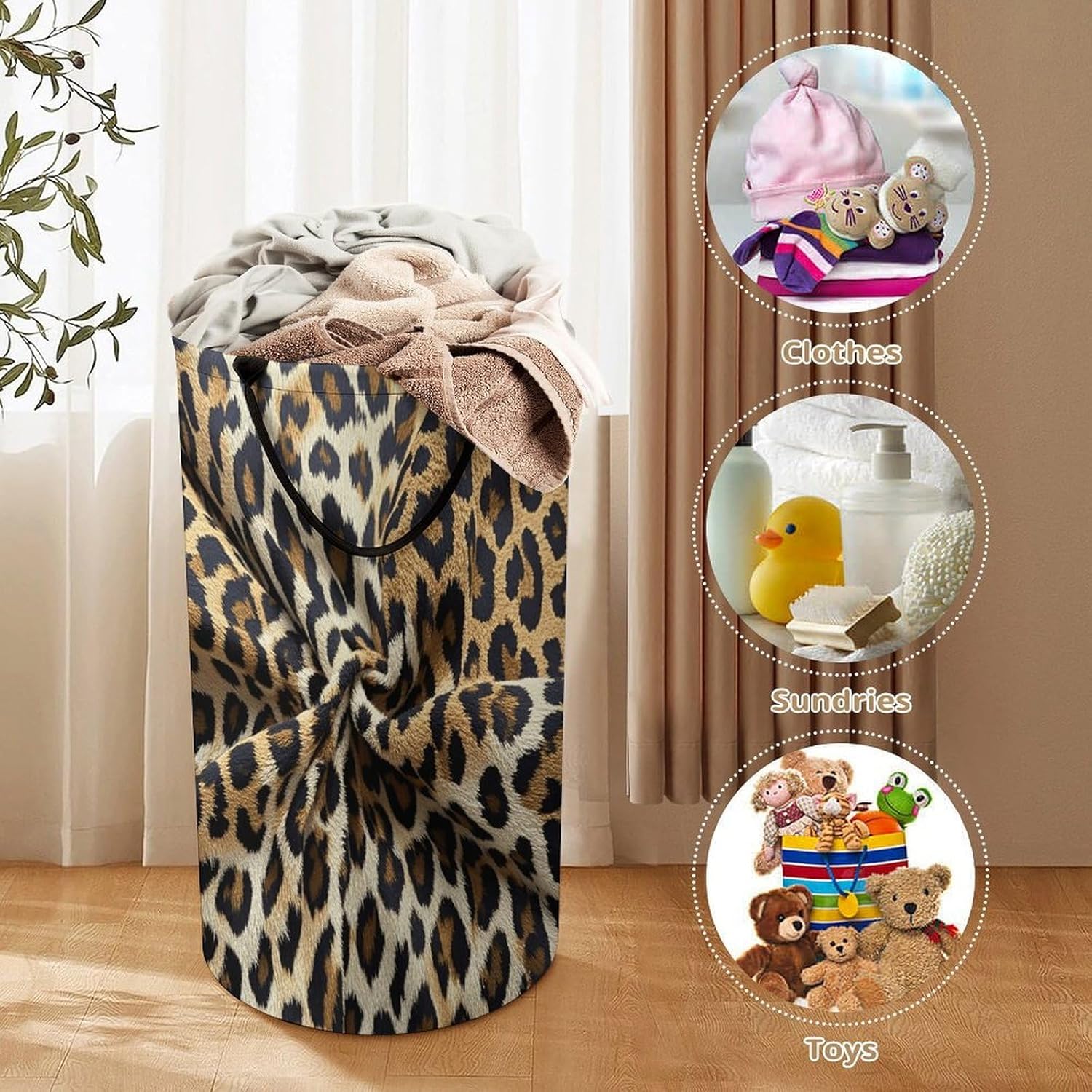 Leopard Print Pattern Laundry Hamper Large Collapsible Laundry Basket with Handles Waterproof Clothes Hamper Portable Dirty Clothes Basket for Bedroom Laundry Room Closet Bathroom