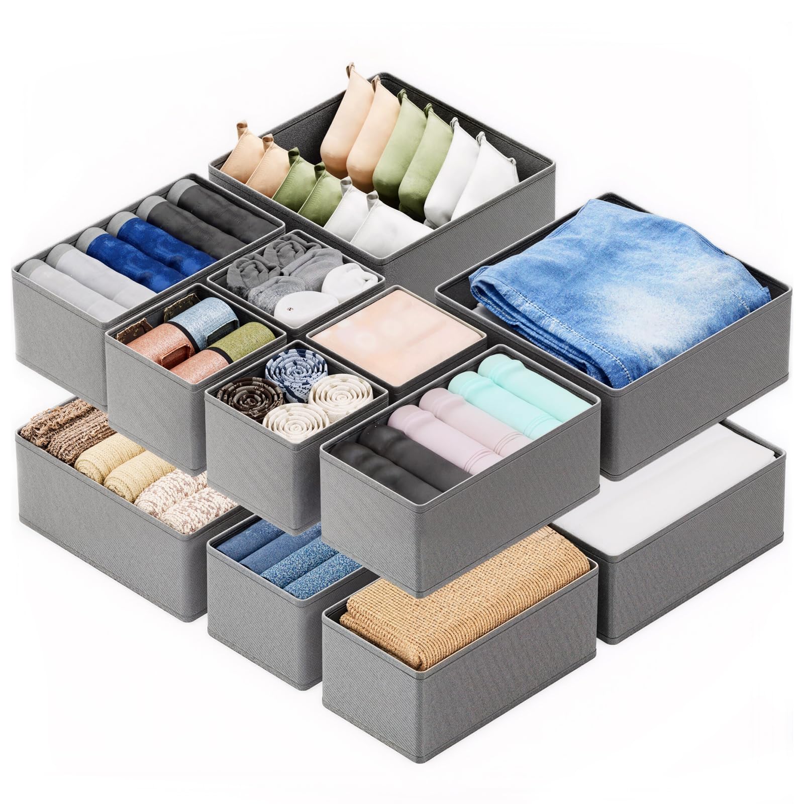 Woobroo 12 Pack Drawer Organiser - Foldable drawer shelves are ideal for organising shirt, trouser underwear and sock