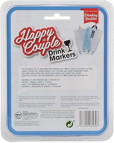 Miniatura 2 de NPW - Drinking Buddies - Marcador para copas de cóctel y vino, juego de 2, Happy Couple