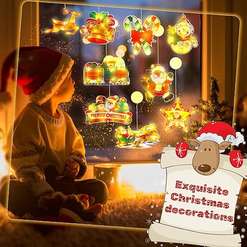 Miniatura 4 de 9 luces navideñas para ventana, decoración de silueta de ventana de Navidad, decoración iluminada de reno, muñeco de nieve, tren de Papá Noel,