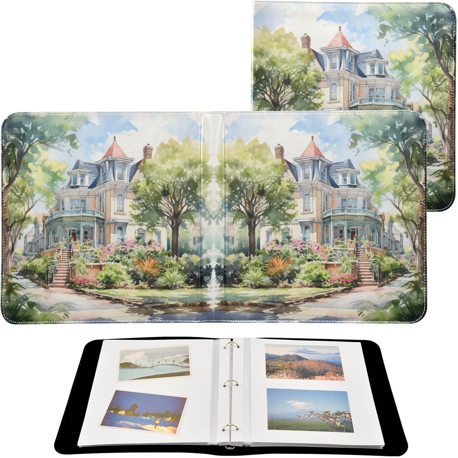 JIPONI Building Happiness Large Photo Album, DIY Leather Cover Scrapbook Albums for 4x6 5x7 6x8 Pictures, Self Adhesive Memory Book for Wedding, Baby, Family