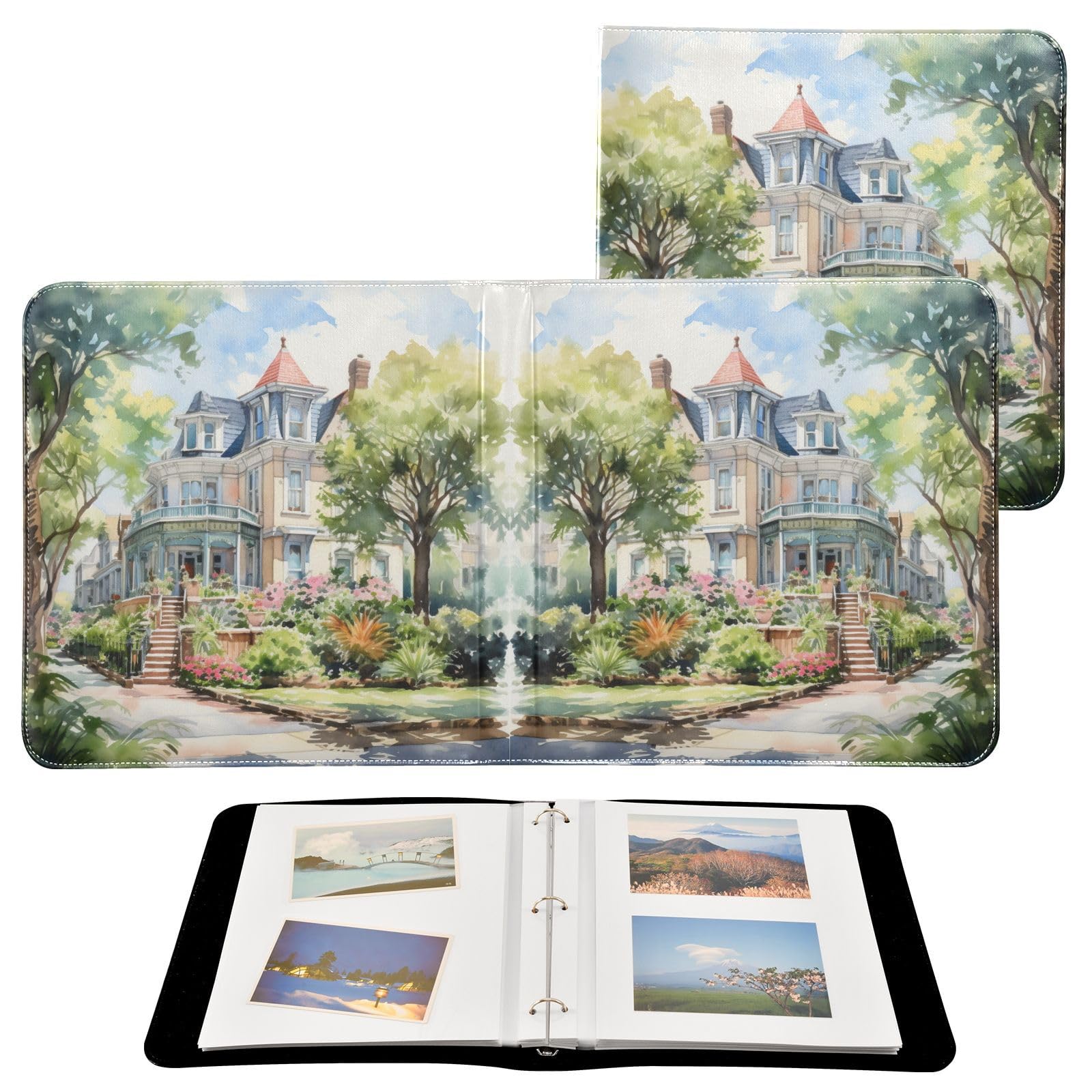 JIPONI Building Happiness Large Photo Album, DIY Leather Cover Scrapbook Albums for 4x6 5x7 6x8 Pictures, Self Adhesive Memory Book for Wedding, Baby, Family