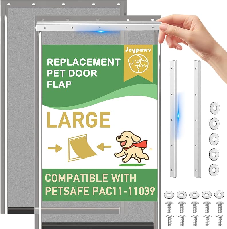 Porta para Cães Grande com Aba Flexível e Suporte Metálico JeyPawv para PetSafe PAC11-11039 Smoky, Pacote com 2