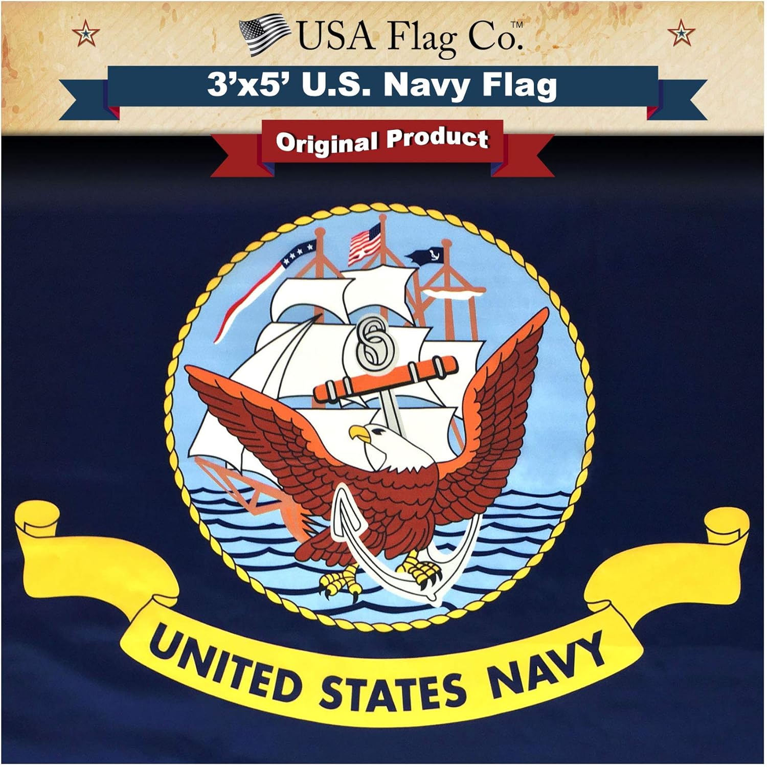 USA Flag Co. US Navy Flag 100% American Made: The Best 3x5 Outdoor Armed Forces Flag, Made in the United States of America
