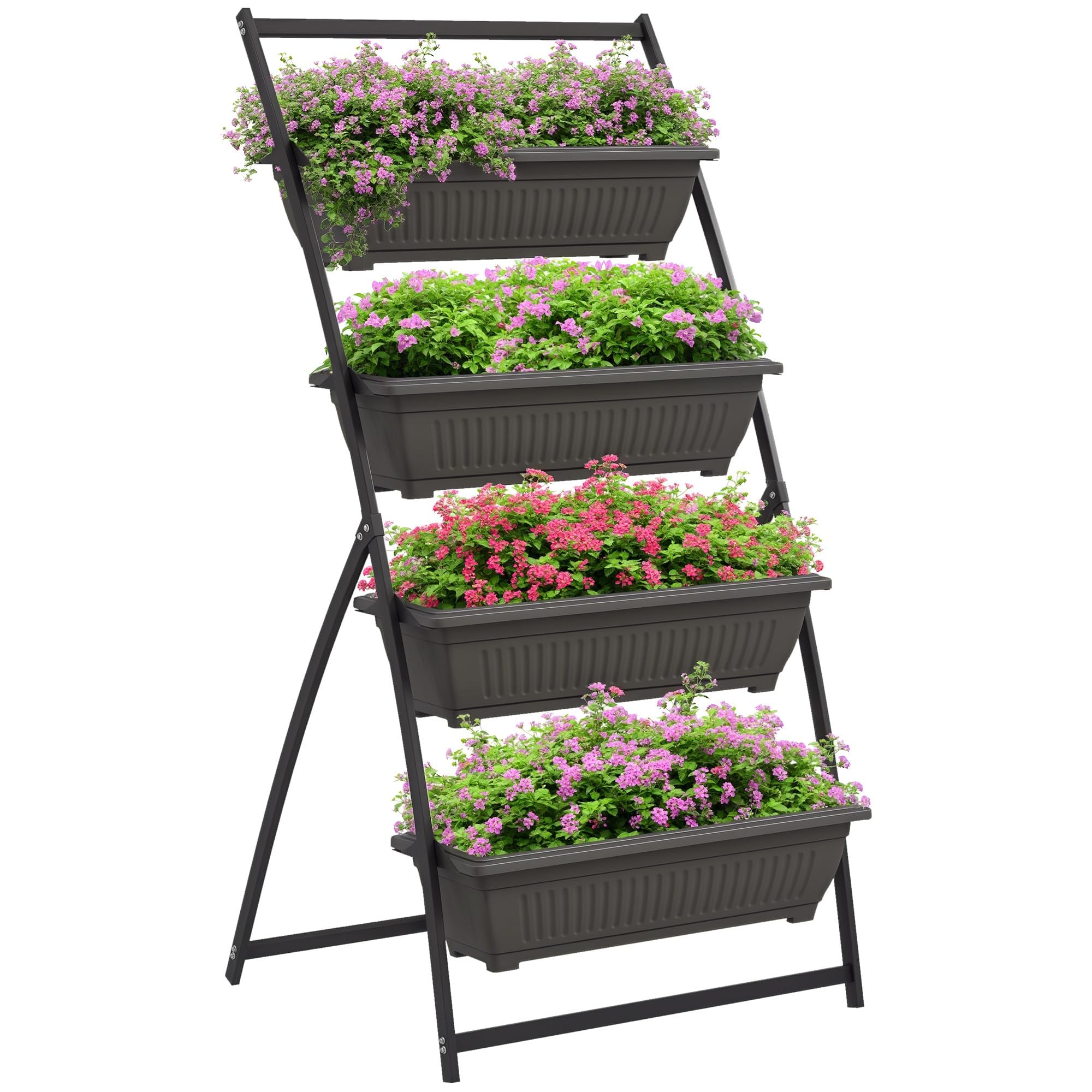 Outsunny Pflanzenständer Pflanzentreppe 4 Etagen Braun 76 x 79 x 162 cm | Pflanzenregal mit Löchern, Blumenregal für Garten, Stahl