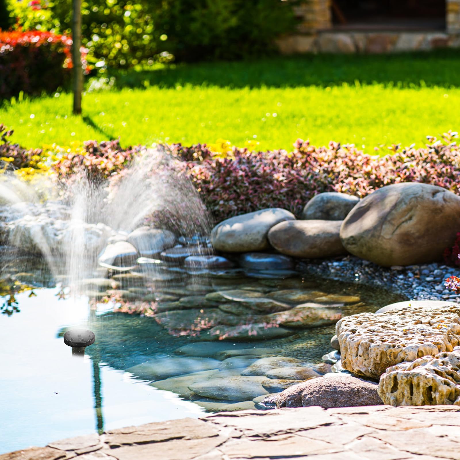 Solarbrunnen für Garten und Innenhof ABS Material Schwarz Automatisch Betrieben Wasserspiele für Landschaftsgestaltung