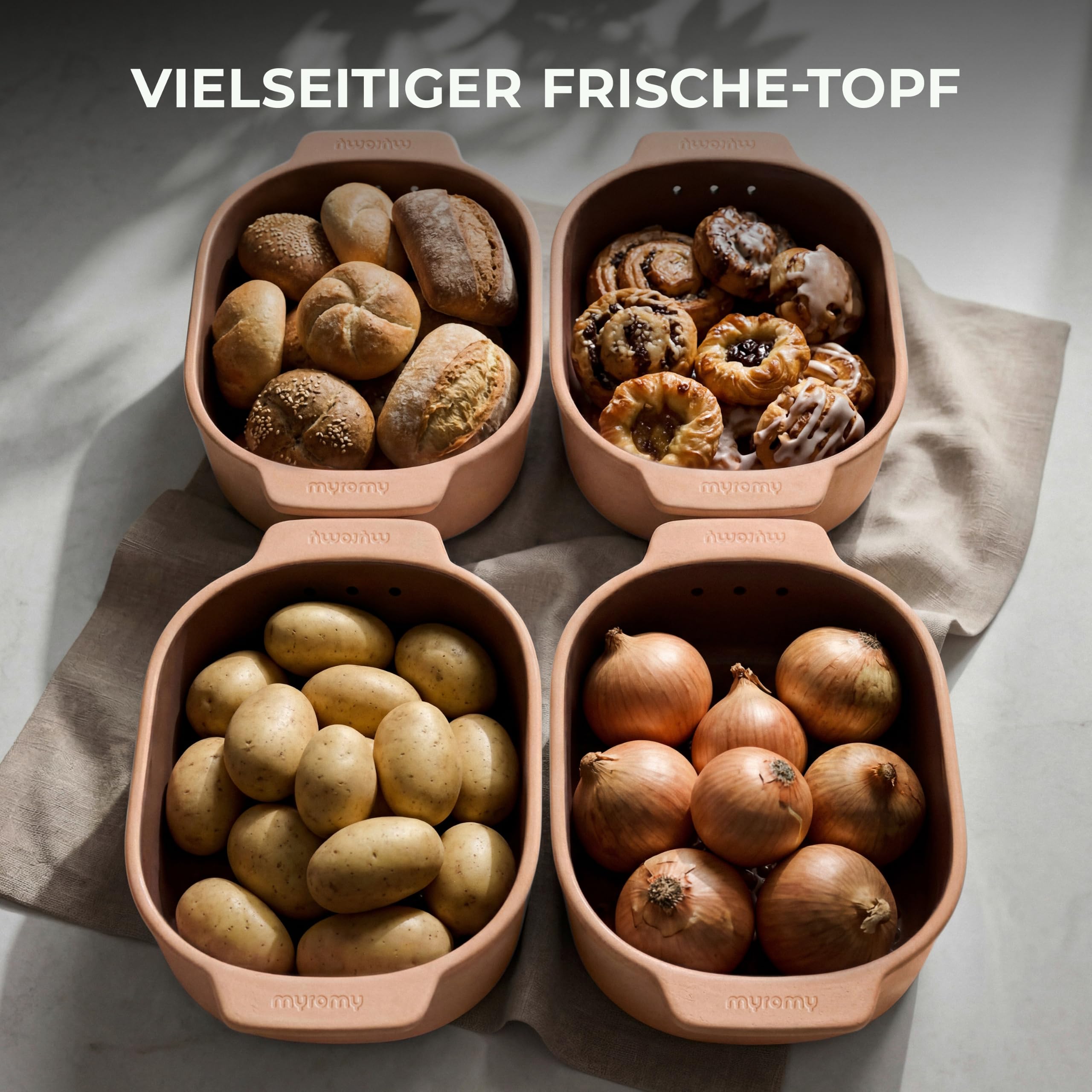 myromy® Brot-Frische-Topf 3,5 L Medium Keramik – Brottopf | Atmungsaktive Keramik hält Brot natürlich frisch – plastikfrei, stilvoll auf der Anrichte – Design für jeden Tag