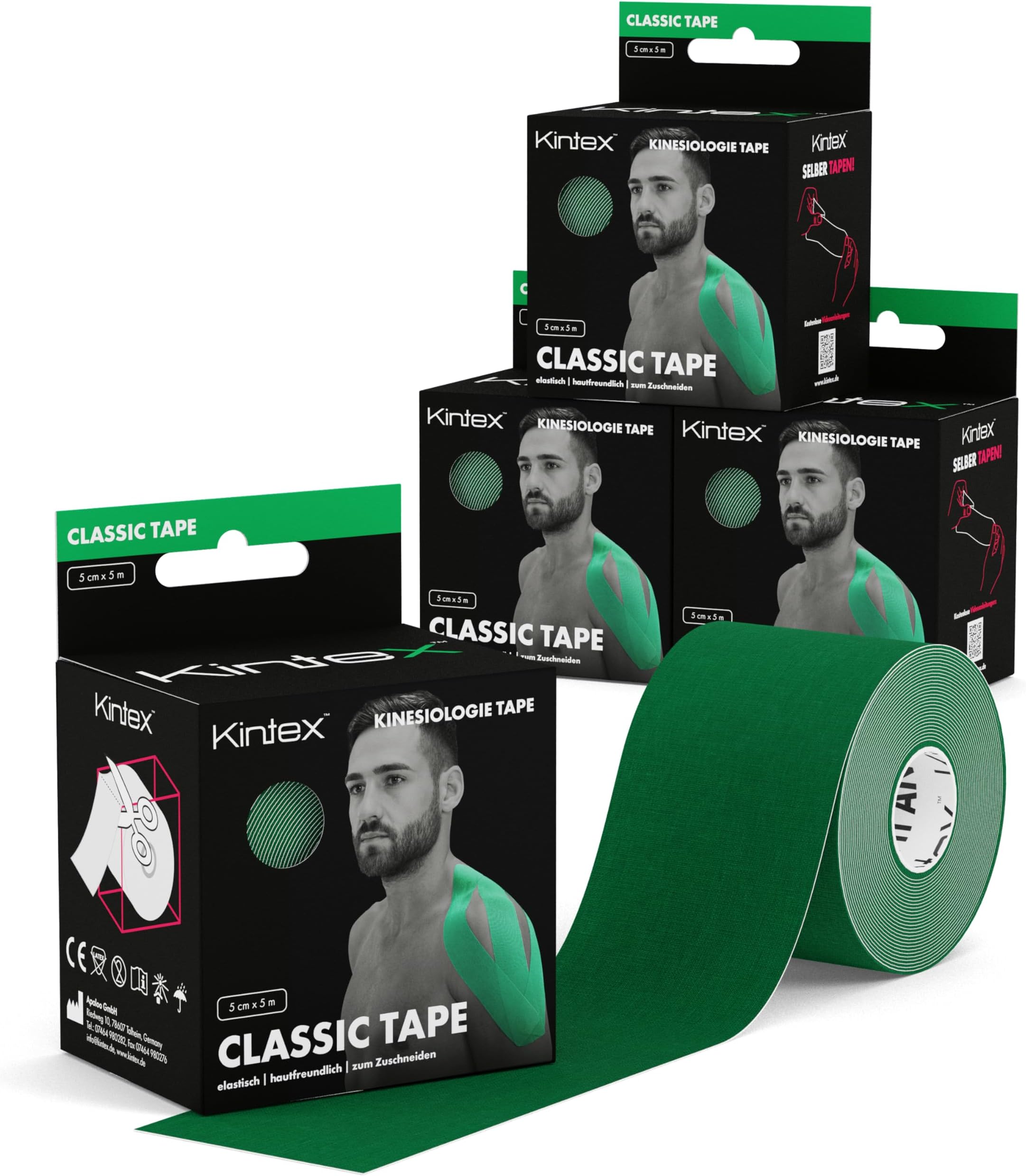4 Rolls of Kinesiology Tape Classic, 5 cm x 5 m, Skin-Friendly & Waterproof Kinesiology Tape, Physio Tape, for Sports & Physiotherapy