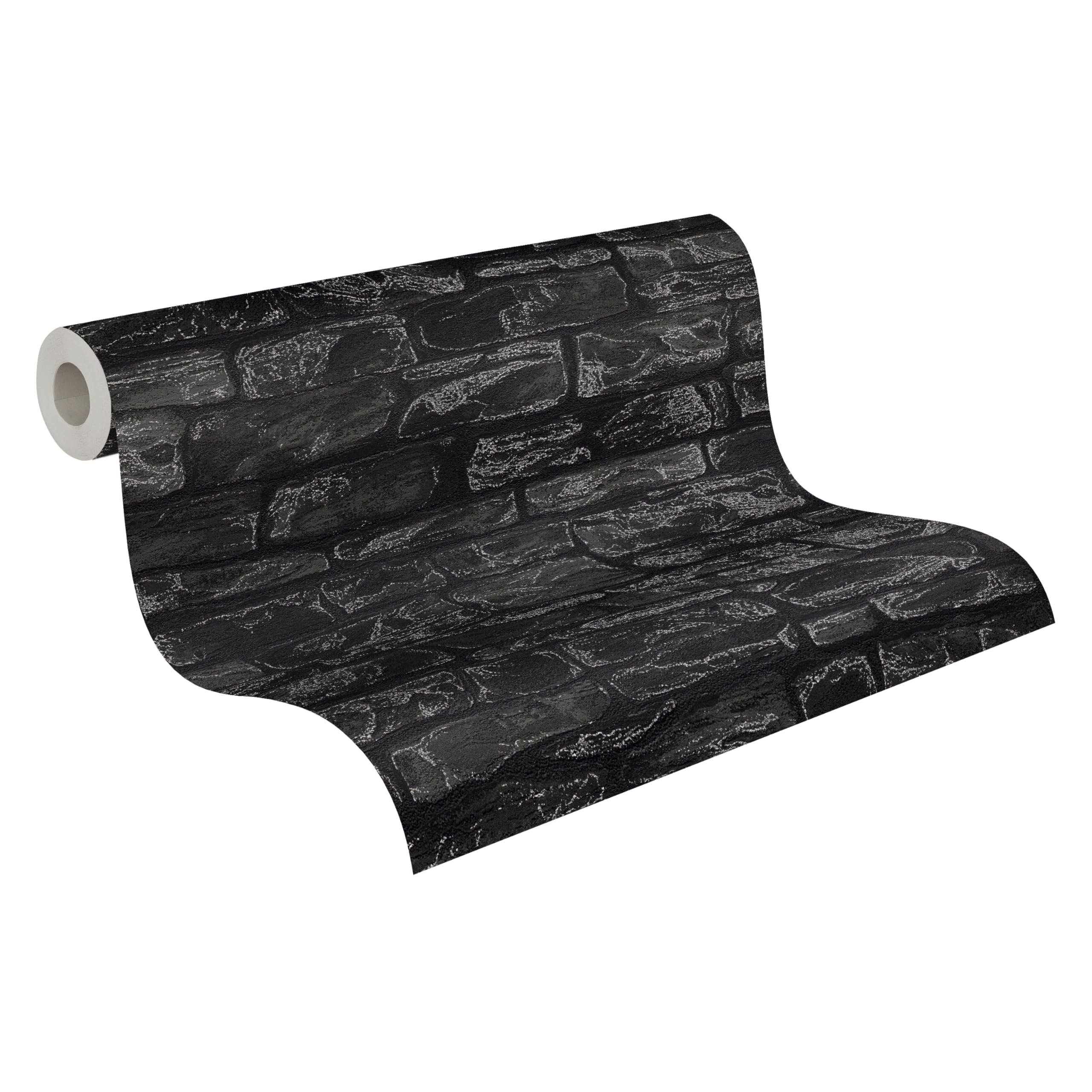 Papel pintado efecto ladrillo negro A.S. Création de estilo industrial en rollo de 10 metros