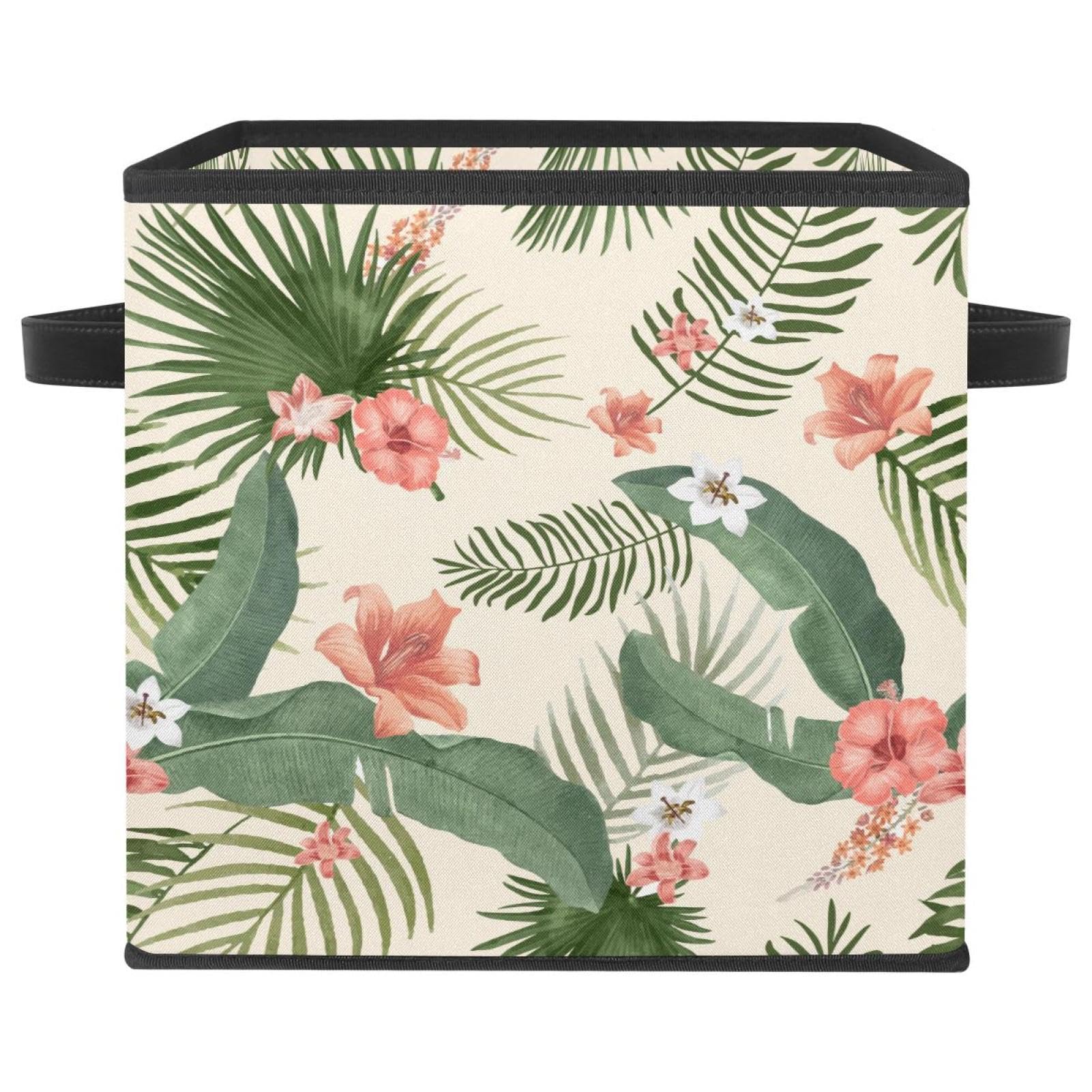 Bacs de rangement pliables et cubes en tissu motif tropical pour placard
