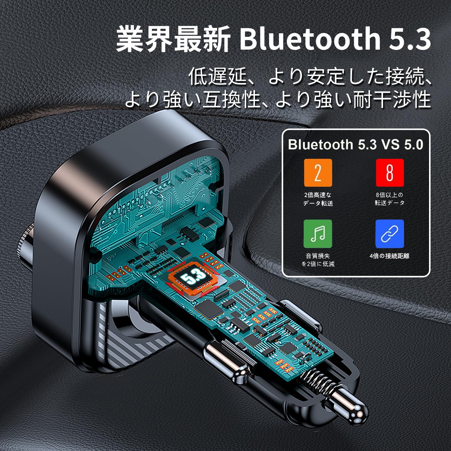 FMトランスミッター Bluetooth5.3 車載 PD30W+QC3.0急速充電
