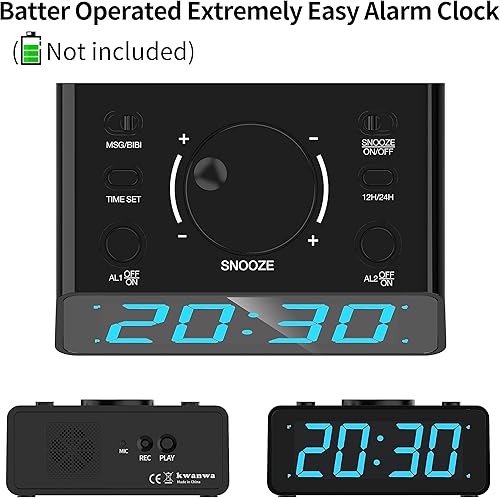 Miniatura 7 de KWANWA Reloj despertador, alarma dual, voz grabable de 15S, brillo LED ajustable de 3 niveles, 1224 horas, inalámbrico, repetición, funciona con